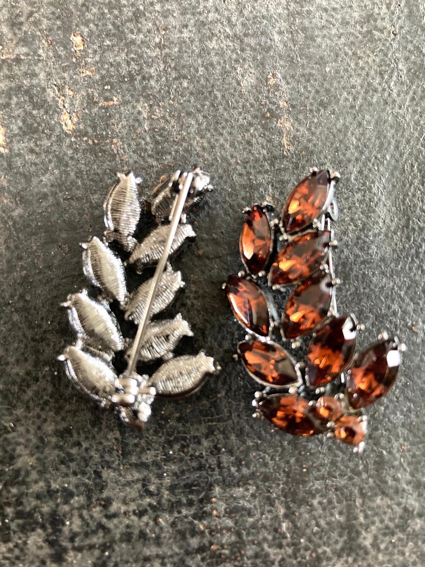 Pair of Rhinestone Brooches Autumn Leaves