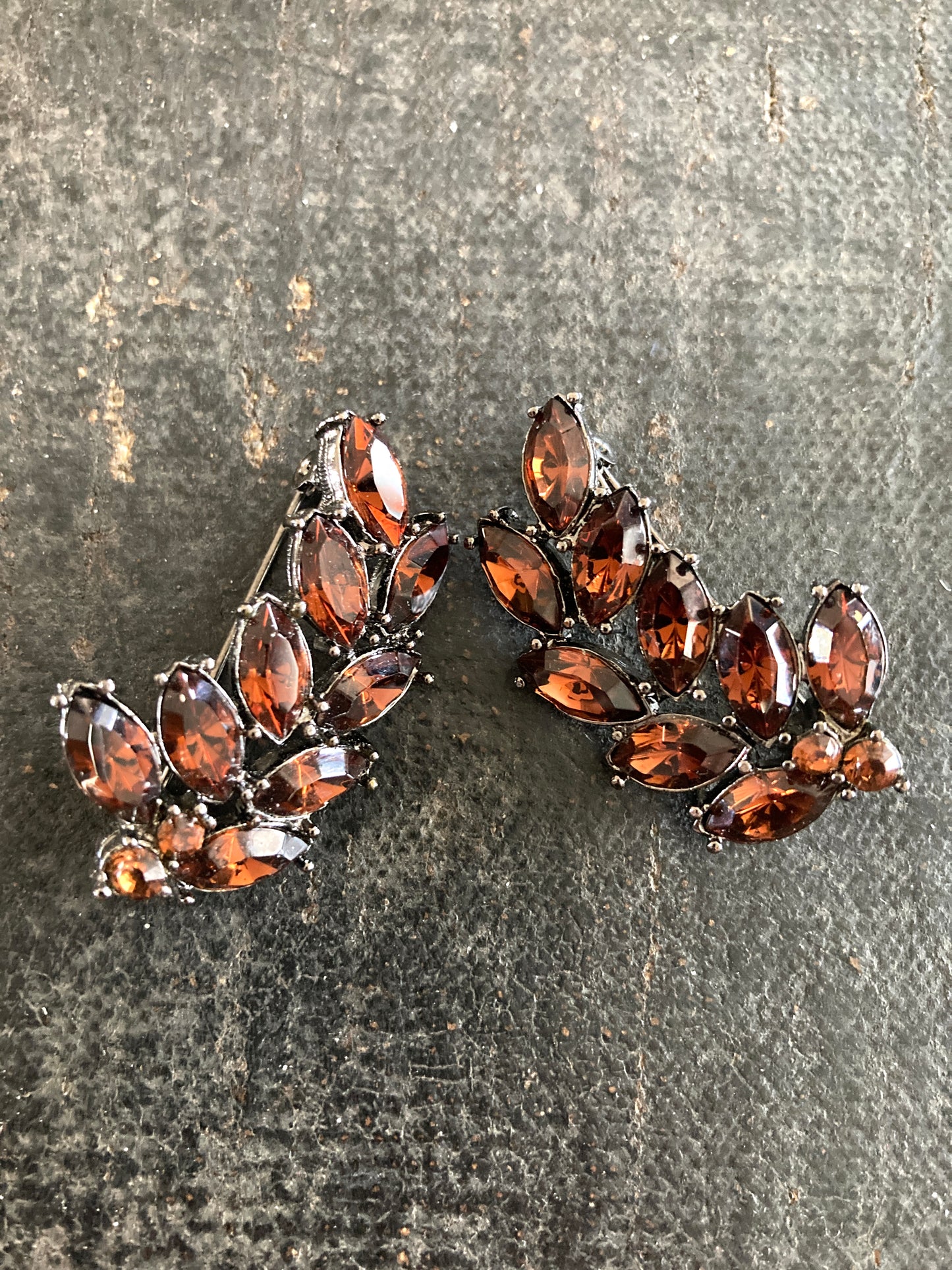 Pair of Rhinestone Brooches Autumn Leaves