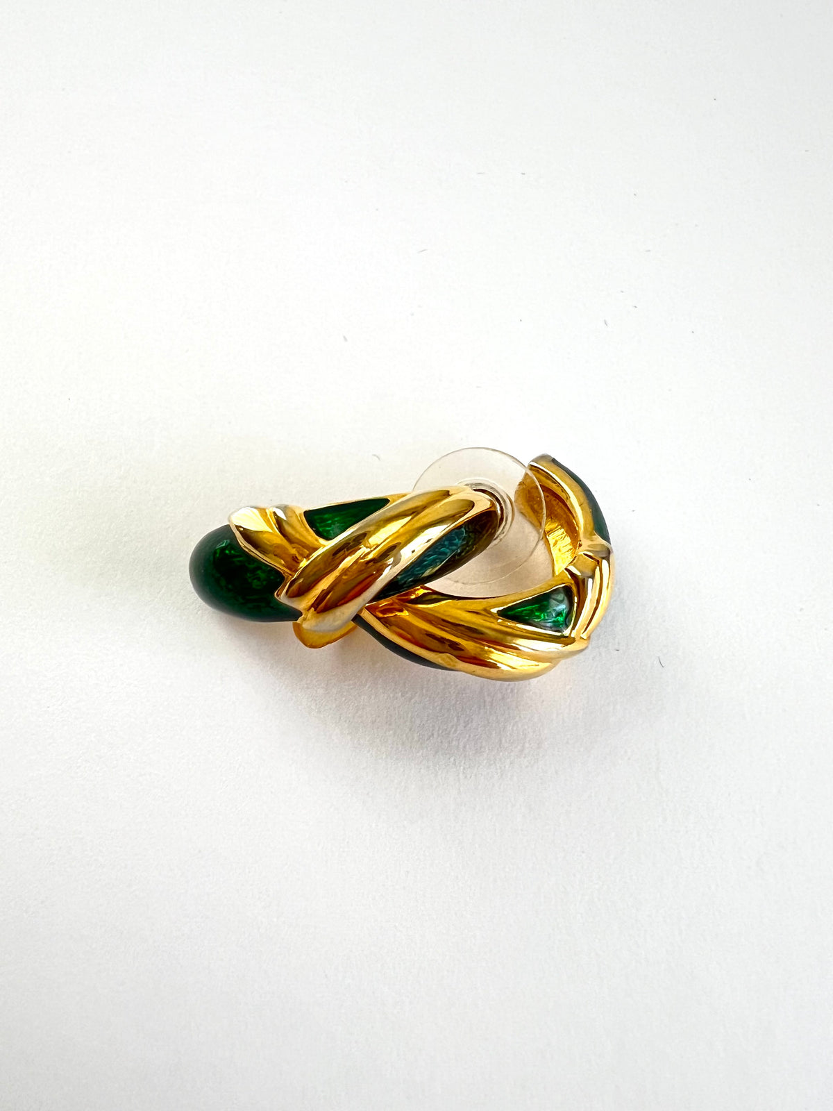 Green Enamel Gold Tone Half Hoop Earrings Pierced