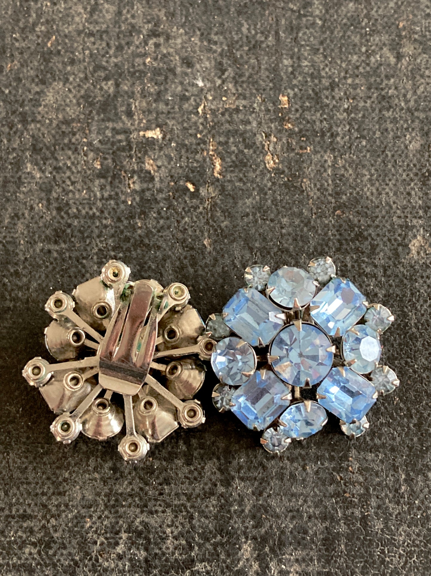 Mid Century Atomic Blue Crystal Starburst Earrings