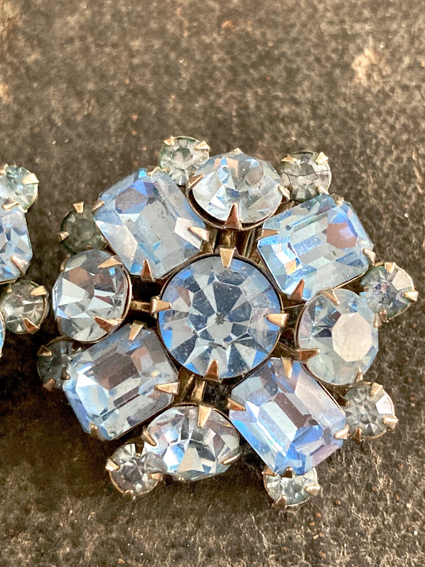 Mid Century Atomic Blue Crystal Starburst Earrings