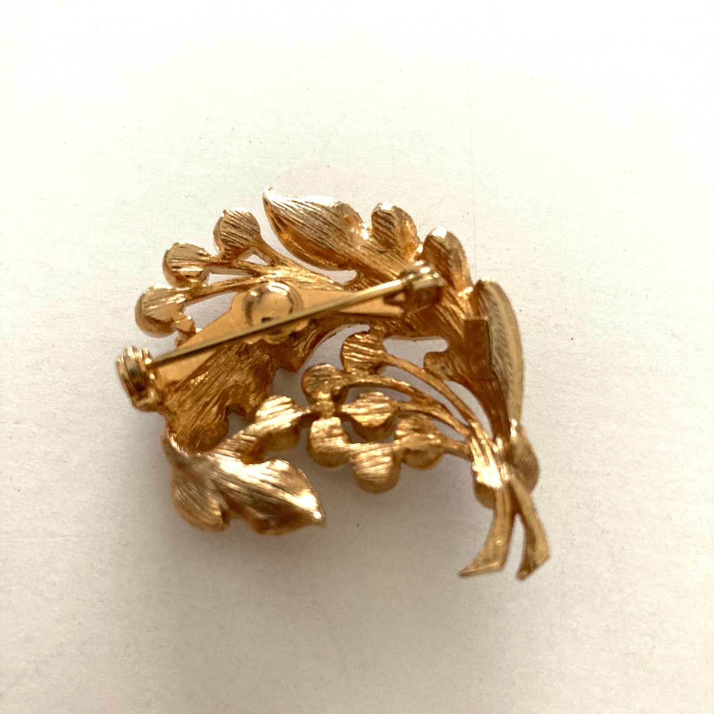 Gold Tone Leaves and Pearls Brooch by JJ