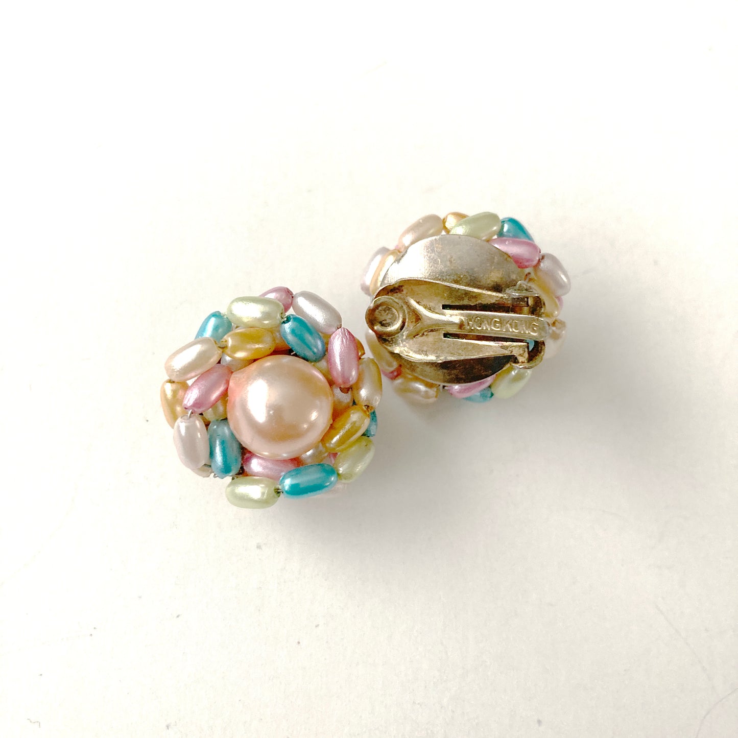 Pastel Pearlized Cluster Earrings Marked Hong Kong