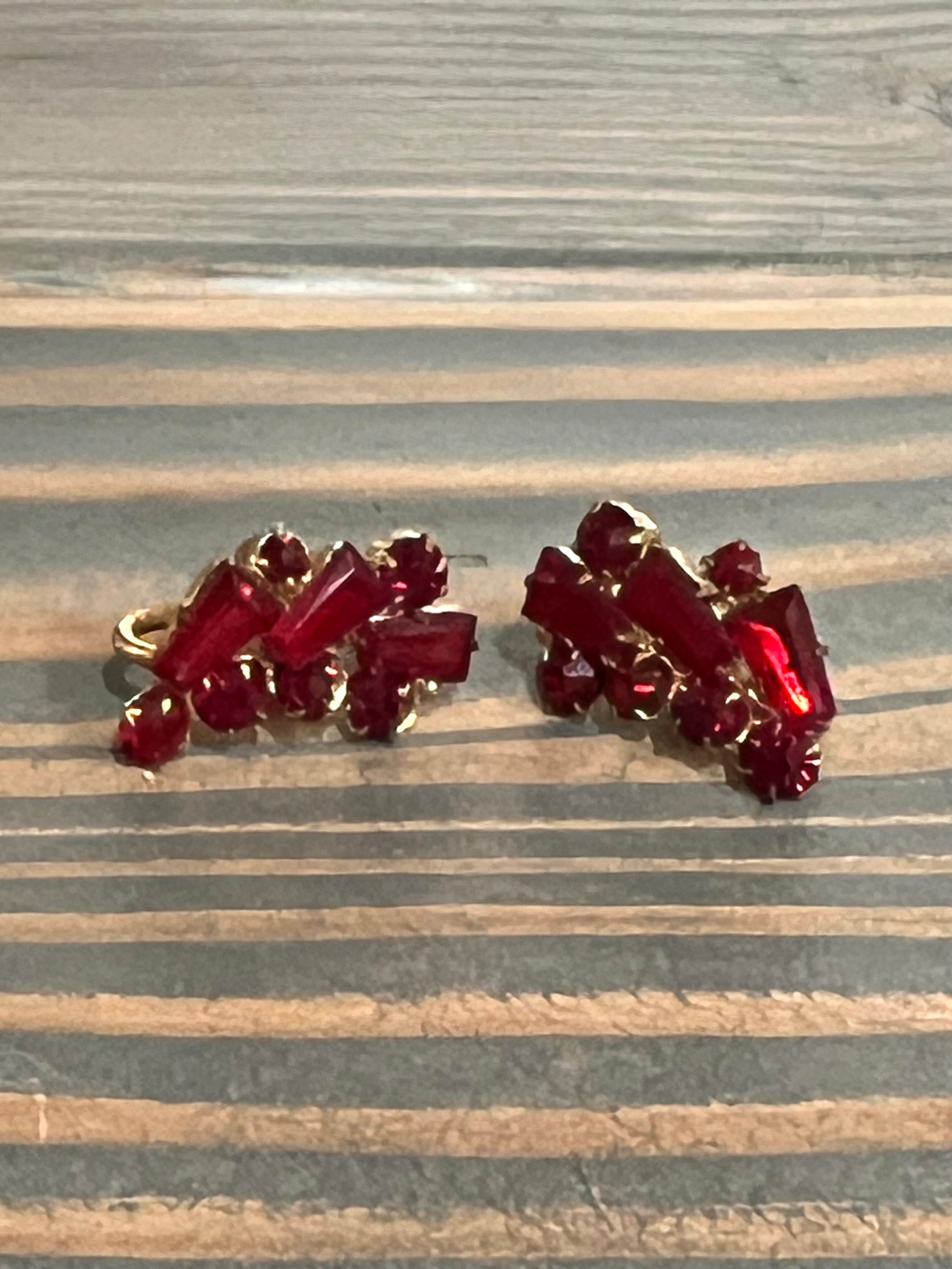 Czech Glass Red Screw Back Earrings