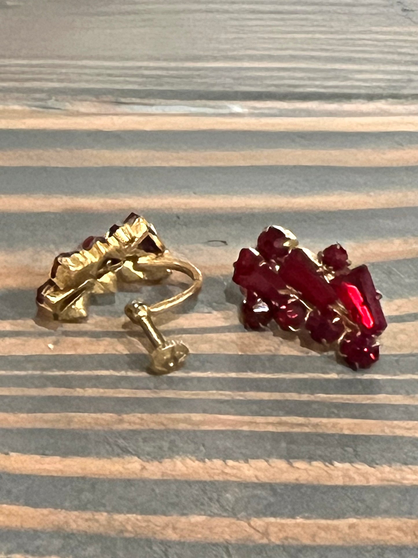 Czech Glass Red Screw Back Earrings