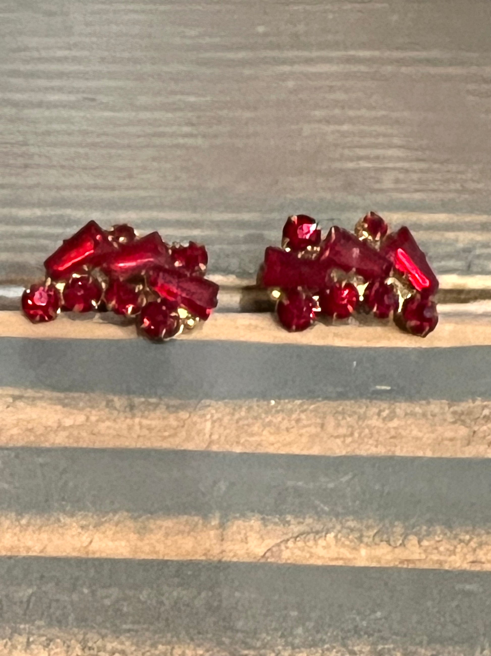 Czech Glass Red Screw Back Earrings