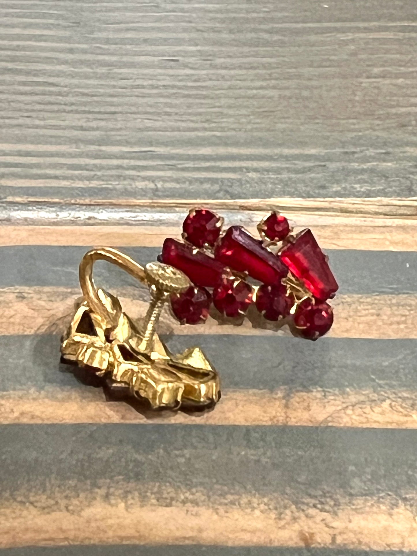Czech Glass Red Screw Back Earrings