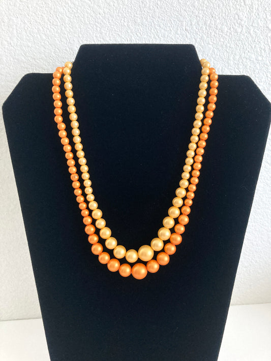 Orange and Apricot Double Strand 1960s Beaded Necklace