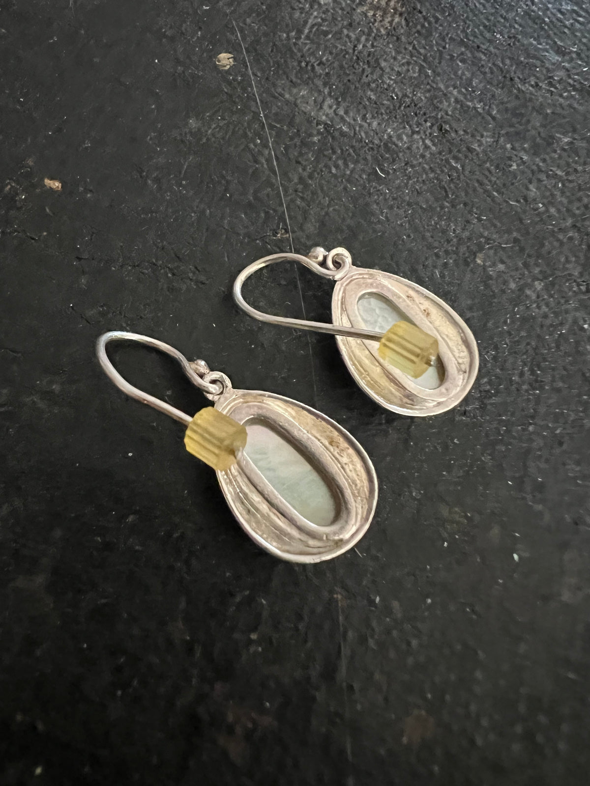 Back of Silver and Mother of Pearl Drop Earrings Pierced Earwires