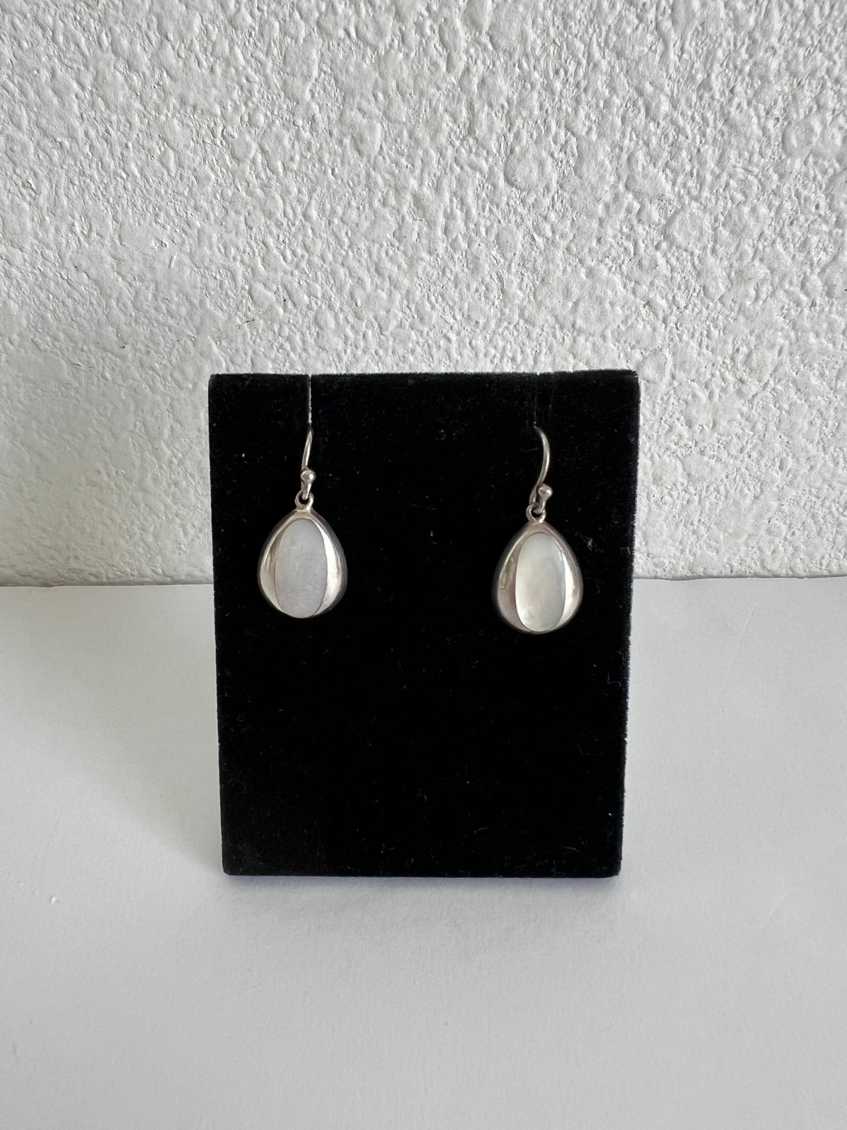 Silver and Mother of Pearl Drop Earrings Pierced Earwires