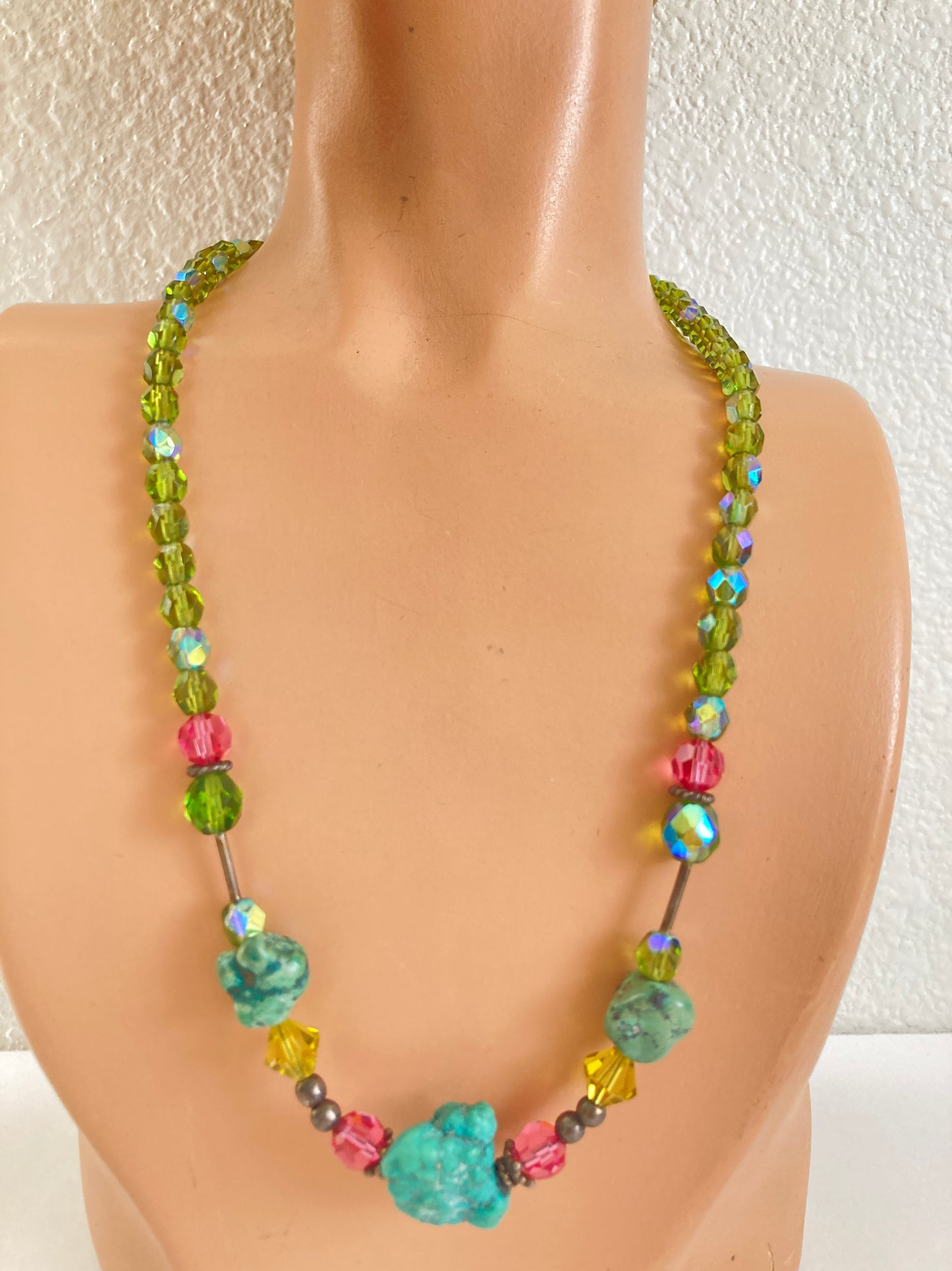 Green Crystal AB Necklace with Turquoise Stones