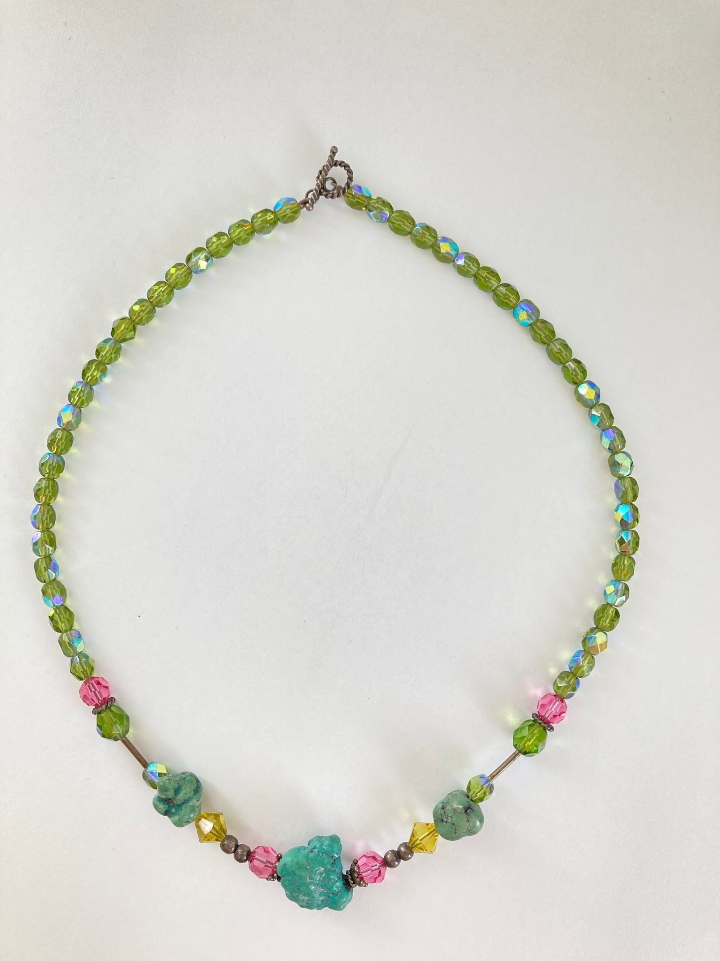 Green Crystal AB Necklace with Turquoise Stones