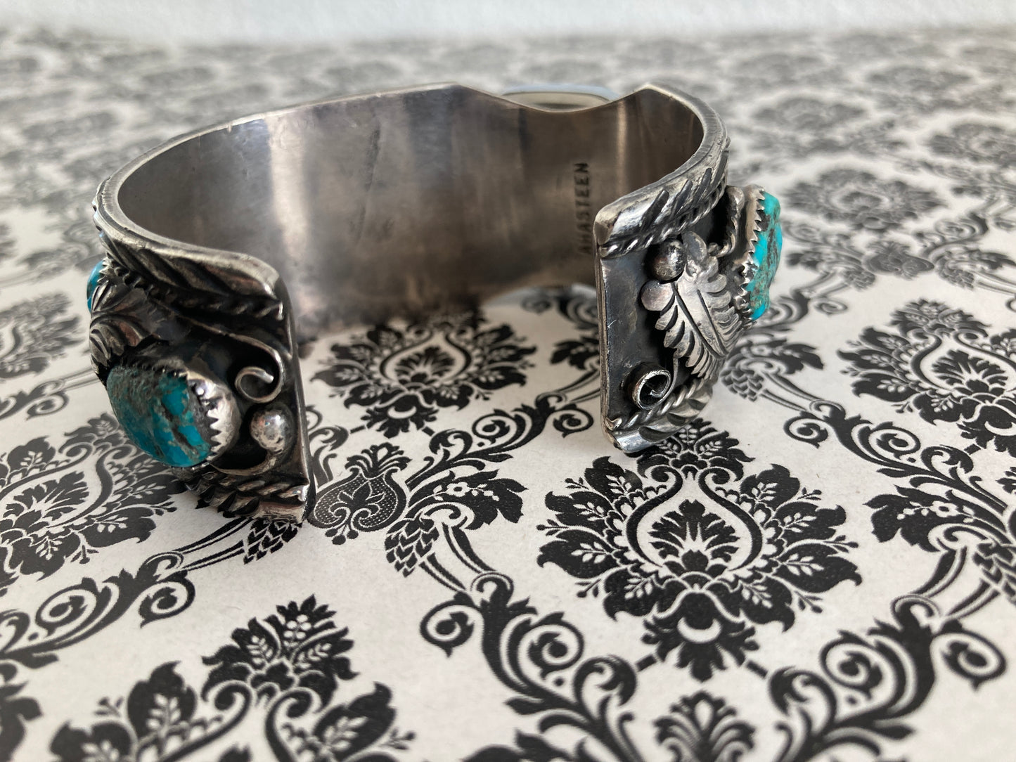 Navajo Silver and Turquoise Large Cuff Watch Marked Ahasteen