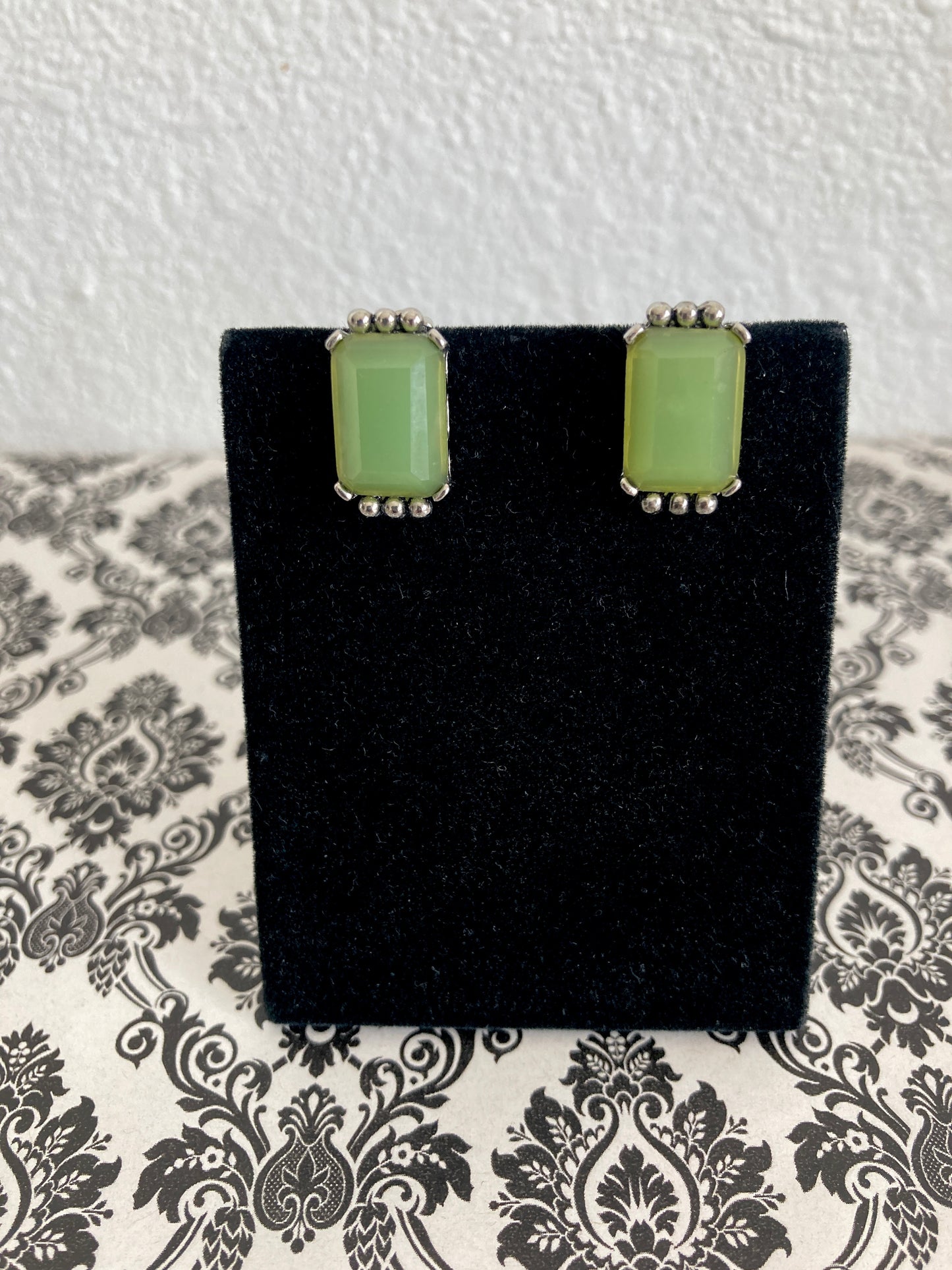 Pistachio Green & Silver Clip On Earrings