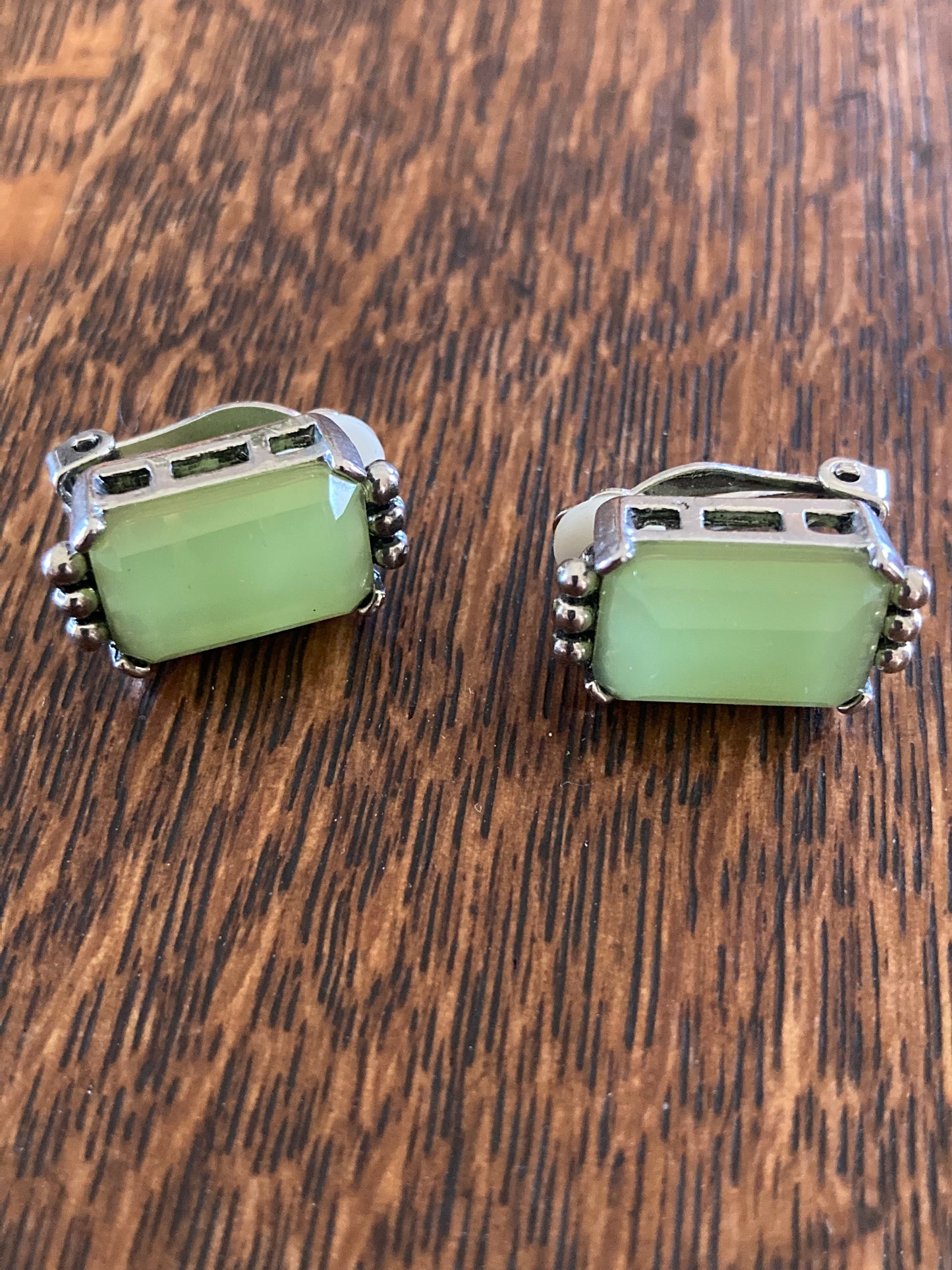 Pistachio Green & Silver Clip On Earrings