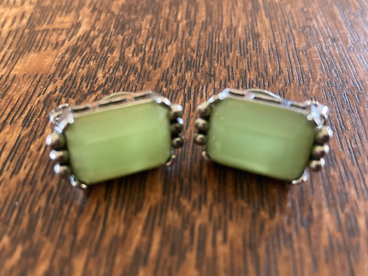 Pistachio Green & Silver Clip On Earrings