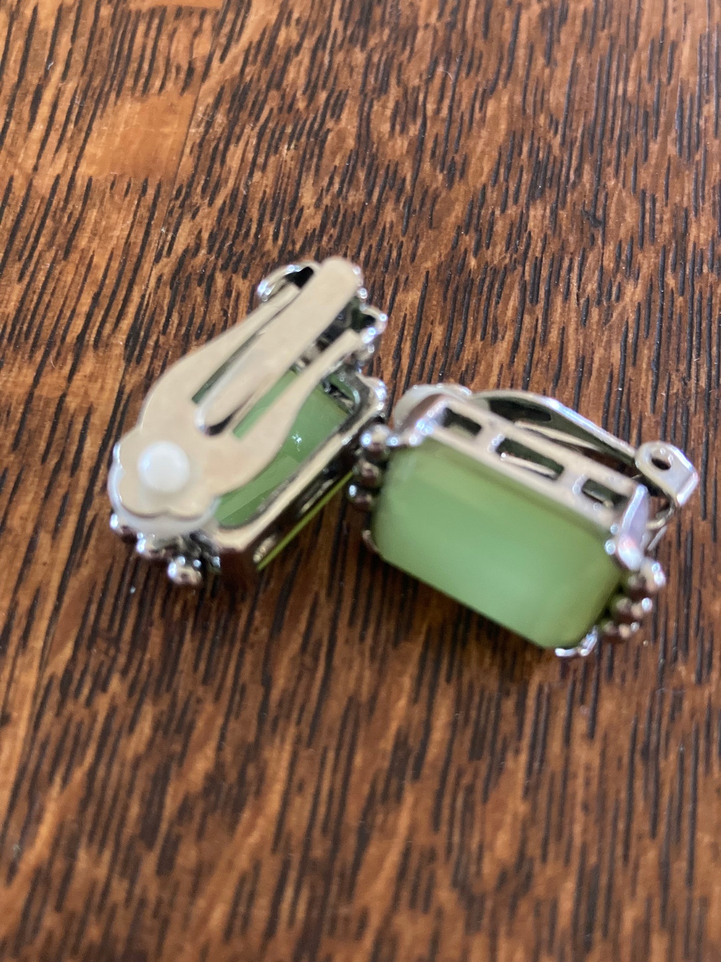 Pistachio Green & Silver Clip On Earrings