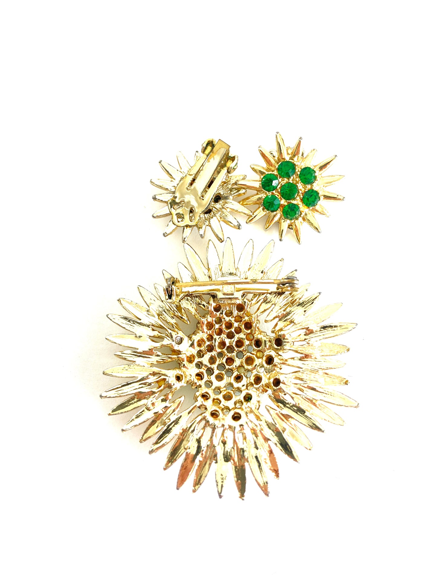 Starburst Brooch and Earrings Set in Green and Gold