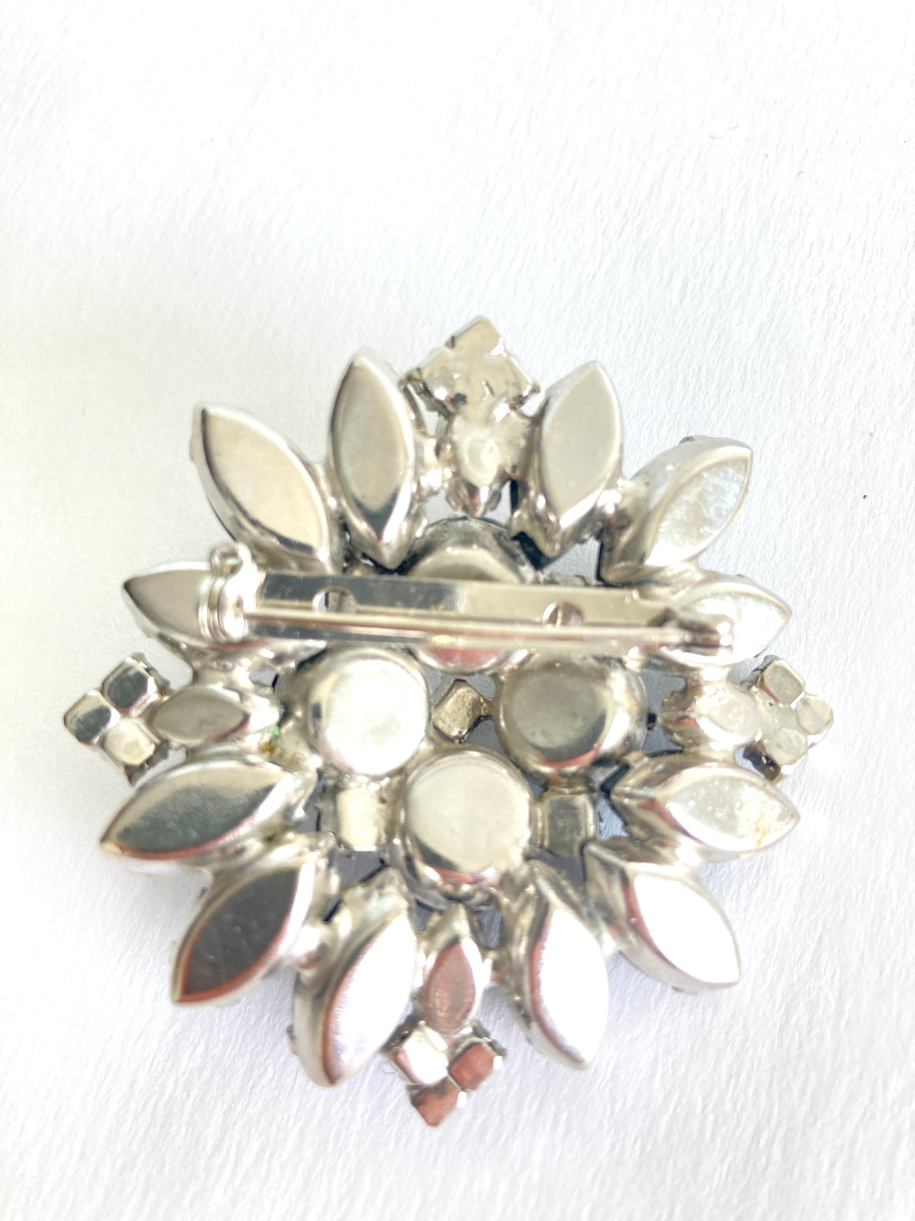 Vintage Rhinestone Starburst Baguette Brooch Pendant hot STERLING SILVER