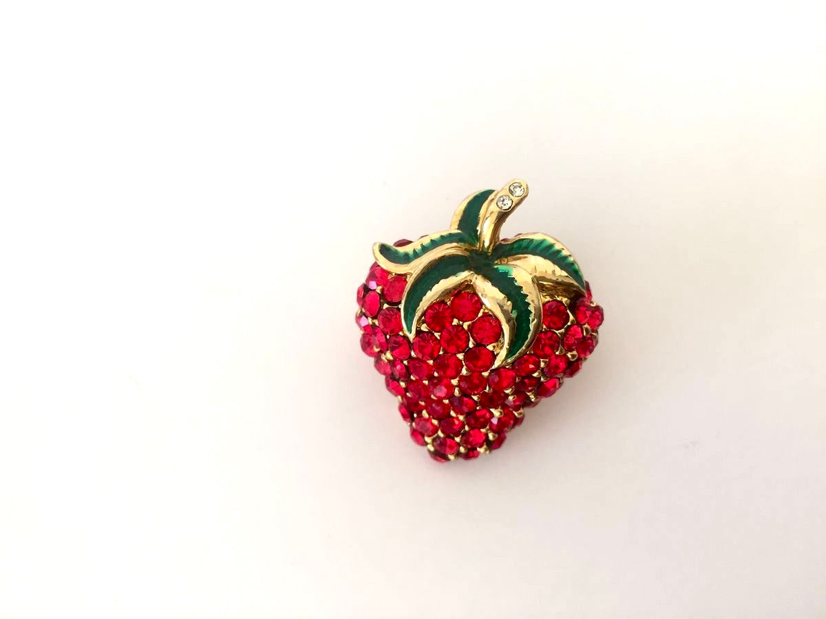 Vintage Rhinestone Strawberry Brooch