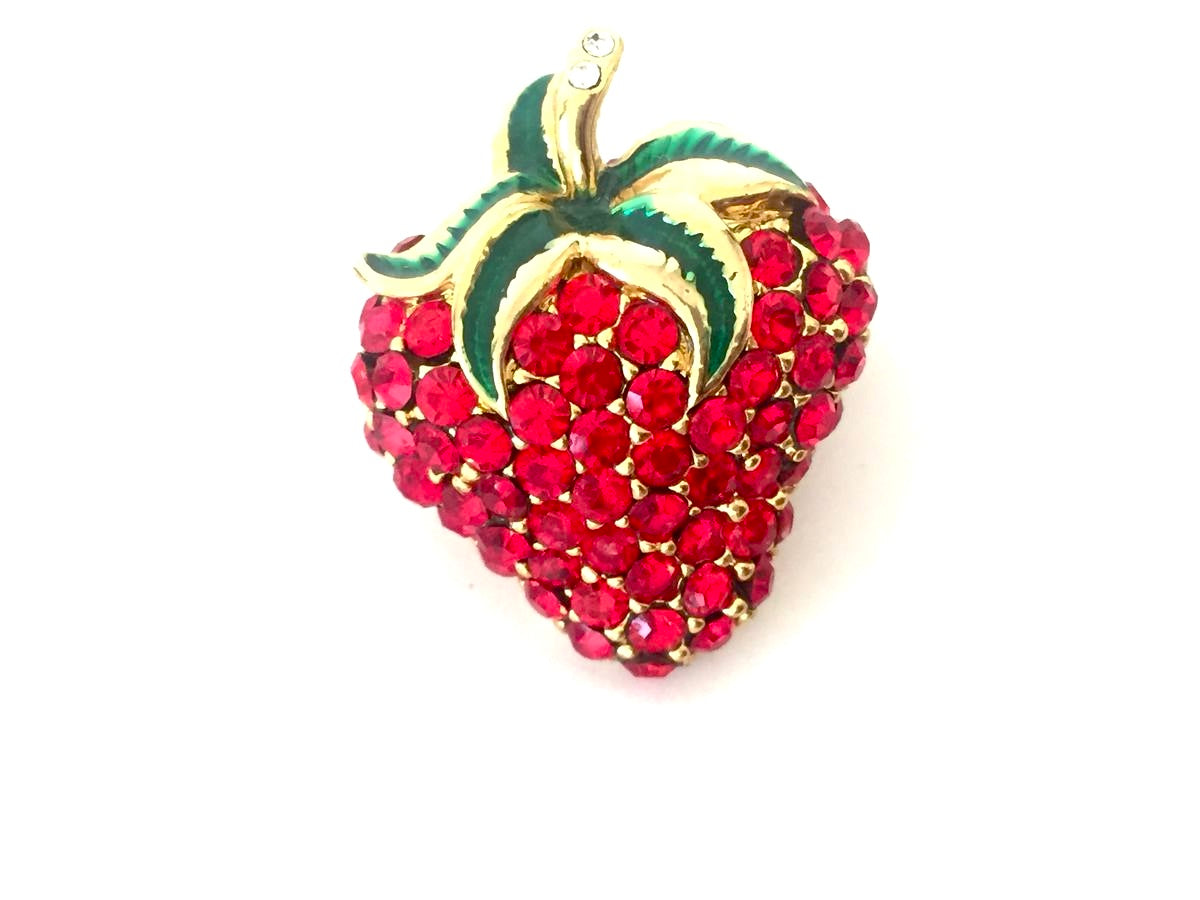 Vintage Rhinestone Strawberry Brooch