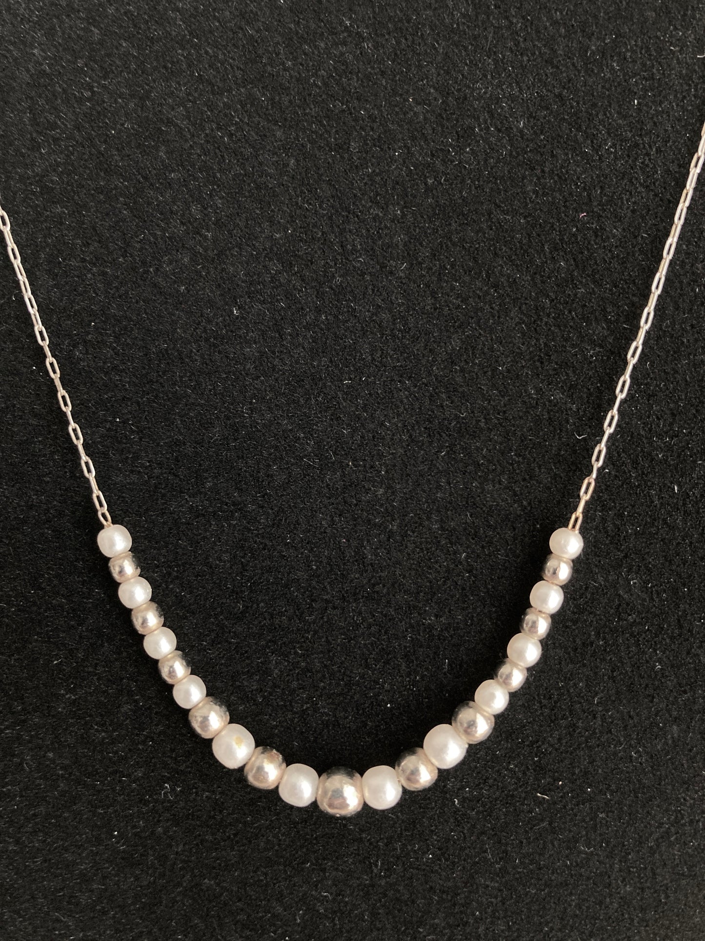 Graduated Floating Bead Choker Length Necklace Pearls and Silver