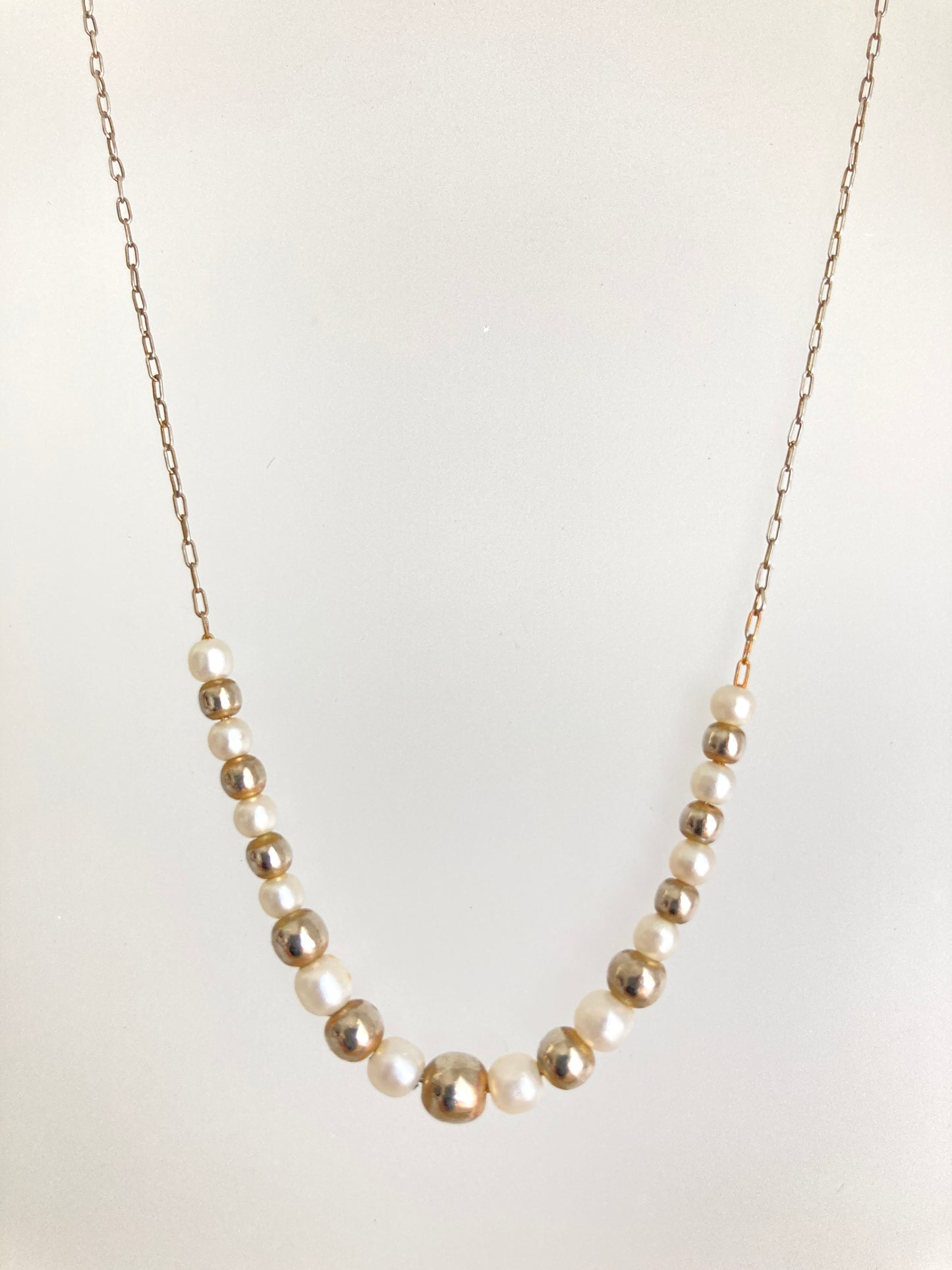 Graduated Floating Bead Choker Length Necklace Pearls and Silver