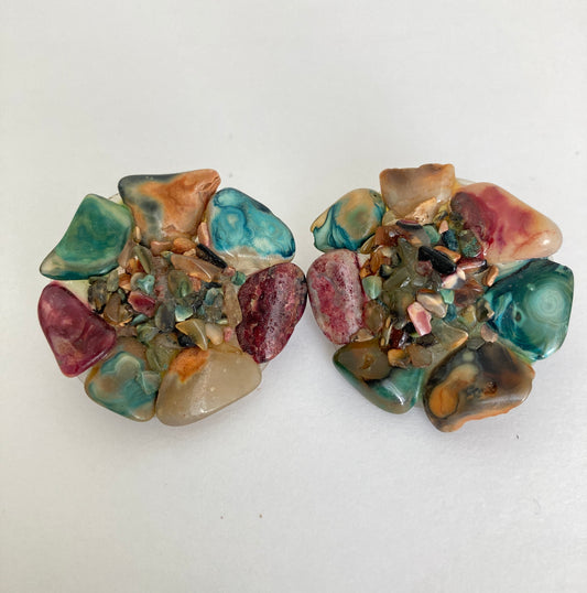 Colorful Polished Stone Cluster Earrings
