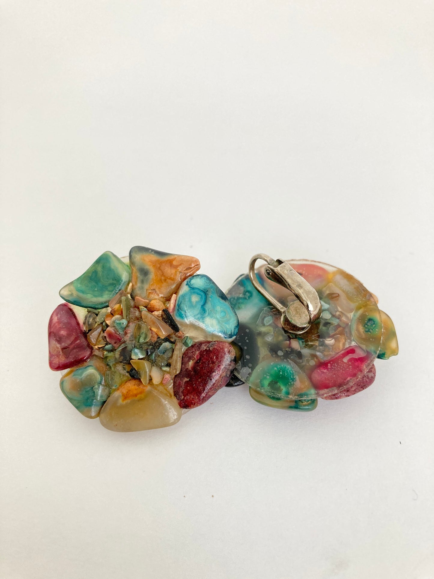 Colorful Polished Stone Cluster Earrings