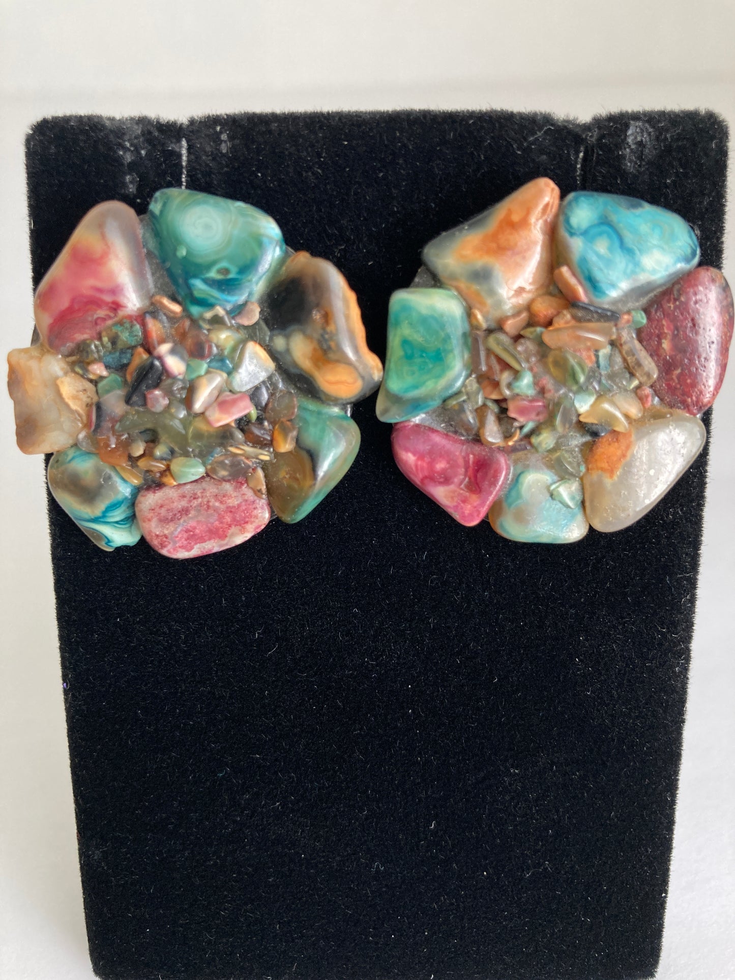 Colorful Polished Stone Cluster Earrings