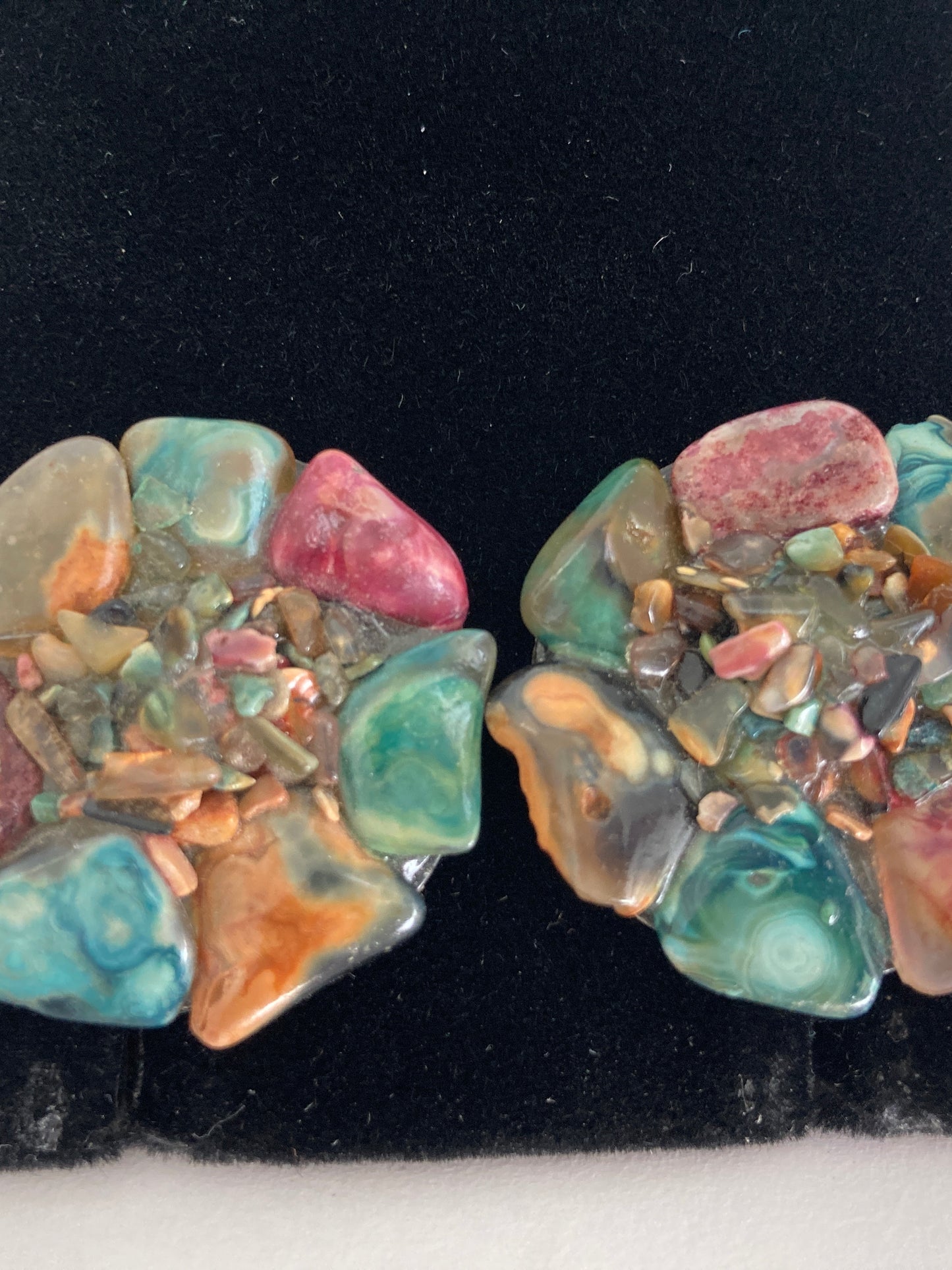 Colorful Polished Stone Cluster Earrings