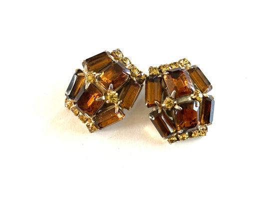 Root Beer Brown Vintage Rhinestone Earrings