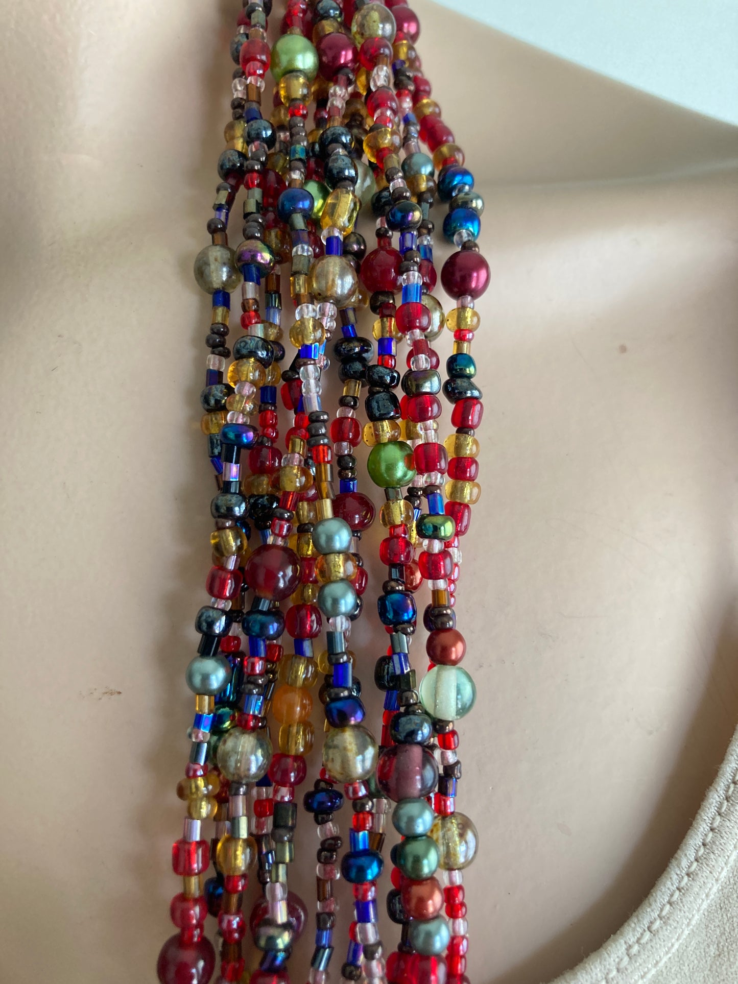 Joan Rivers Red Multi-Bead Czech Glass Torsade Necklace