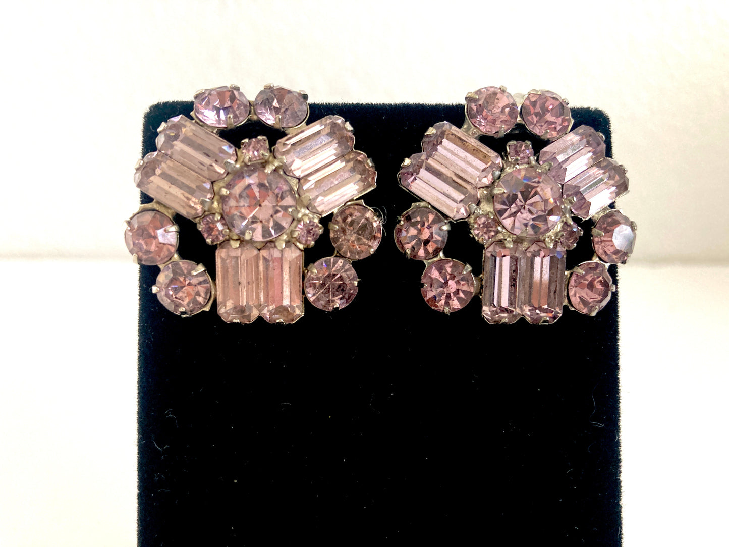 Weiss Lavender Rhinestone Earrings Clip-on Style