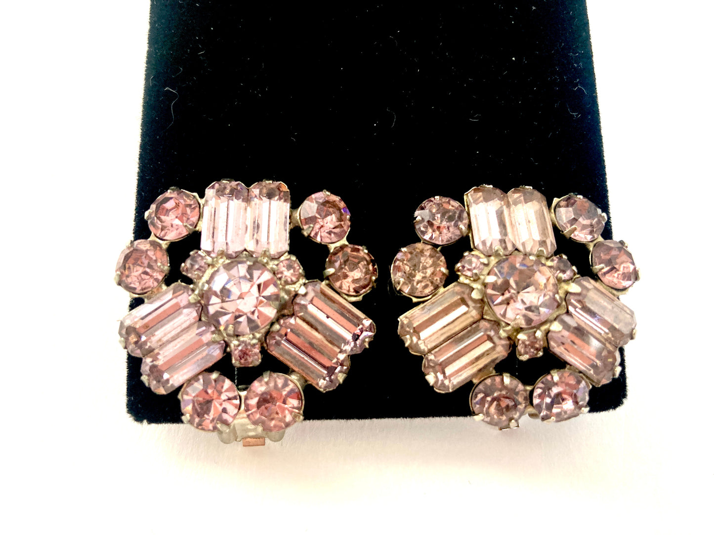 Weiss Lavender Rhinestone Earrings Clip-on Style