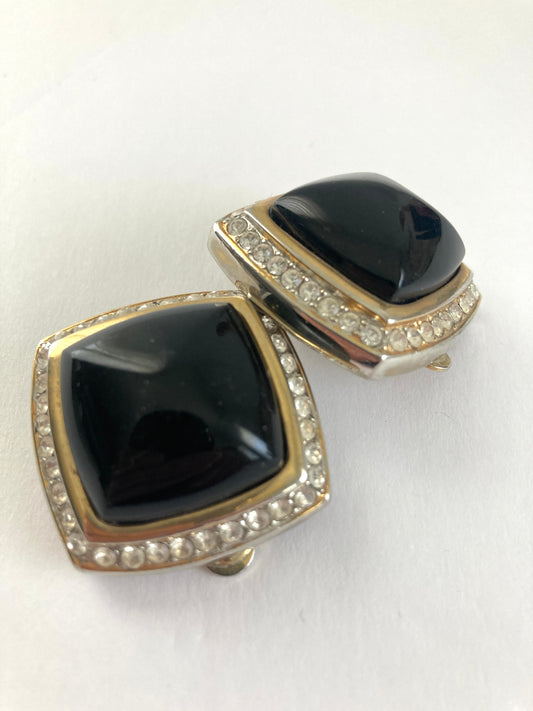 Big Bold Hollywood Regency Earrings in Black and Gold