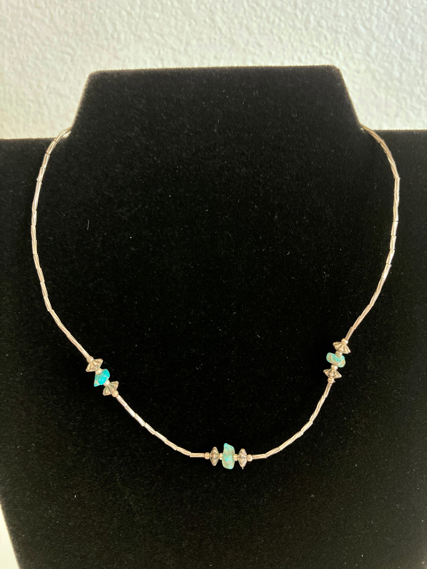 1970s Twisted Liquid Silver and Turquoise Necklace
