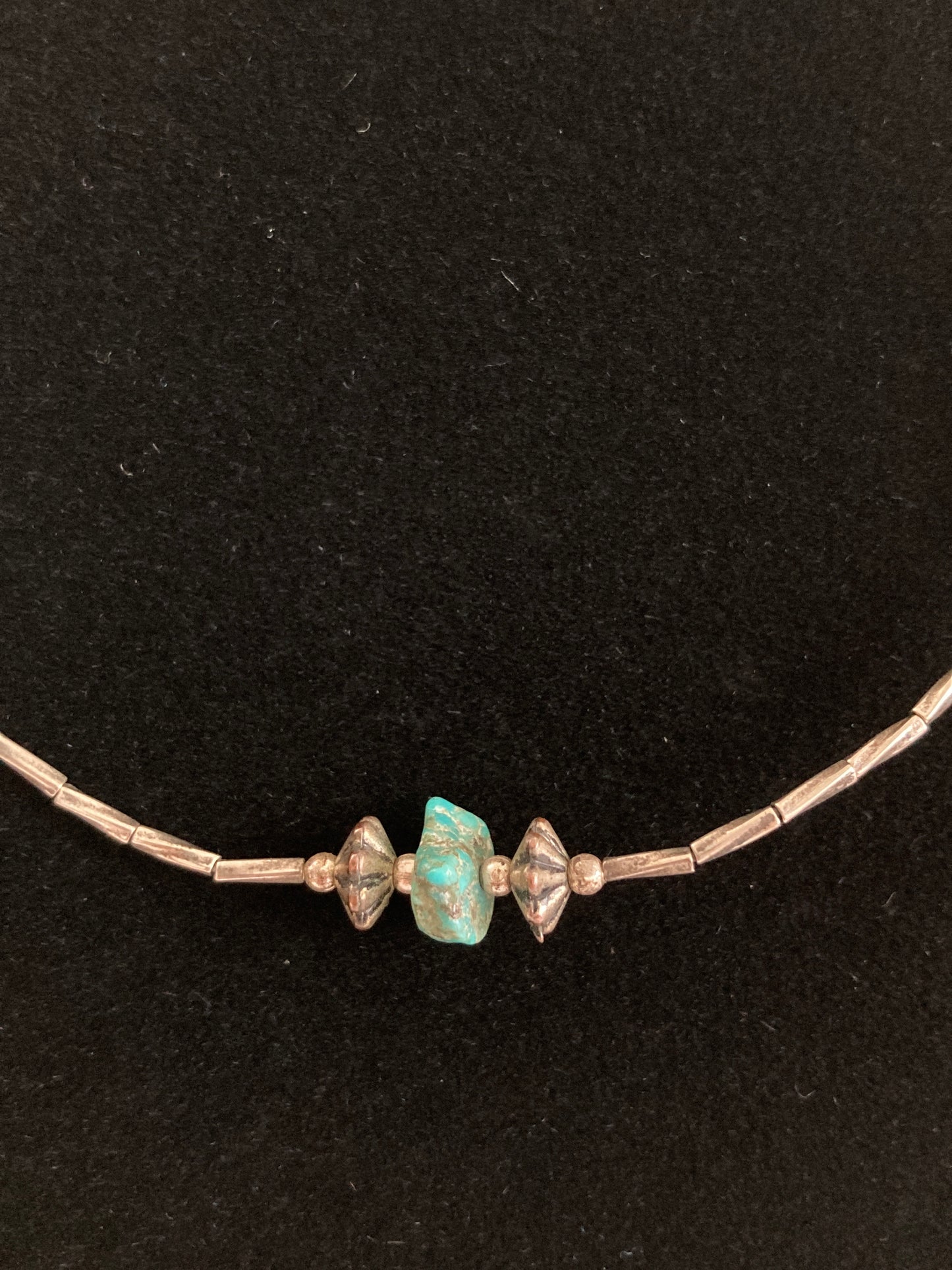 1970s Twisted Liquid Silver and Turquoise Necklace