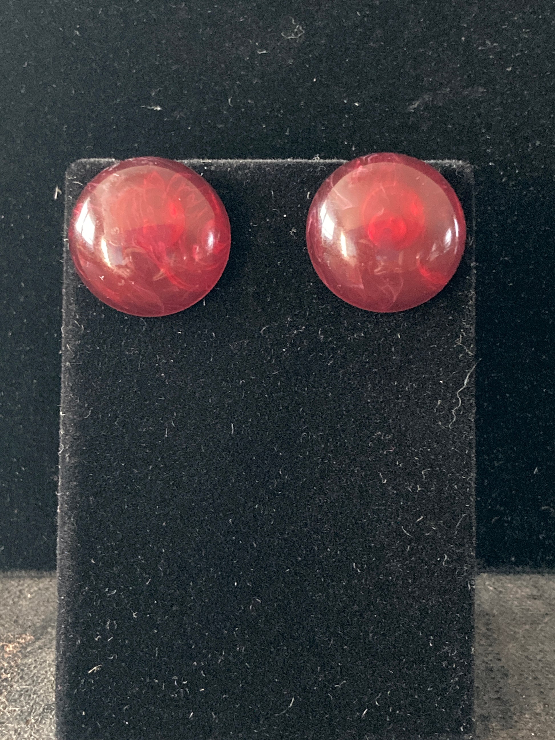 Cherry Red Lucite Button Earrings