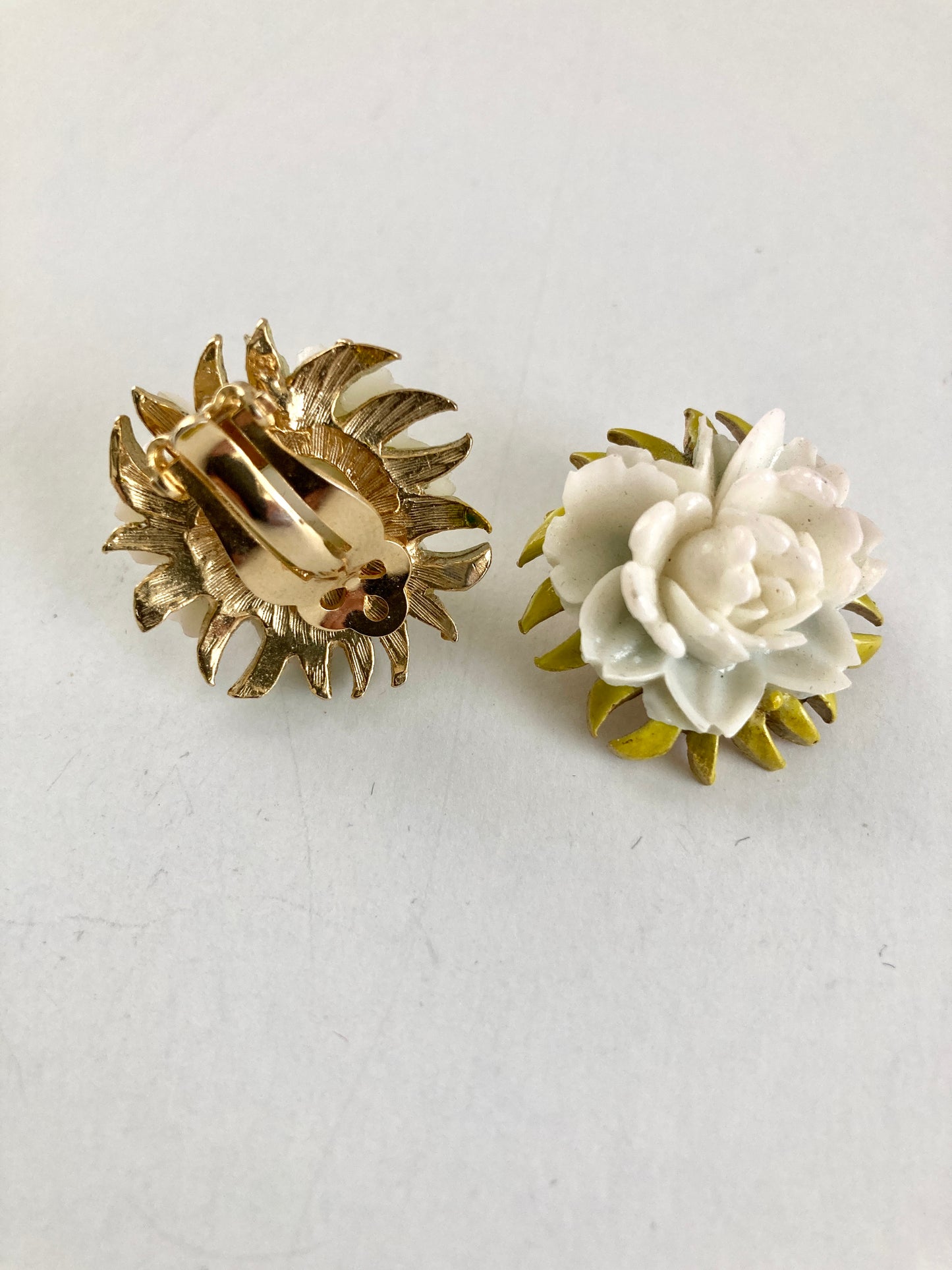 Celluloid and Enamel Rose Earrings