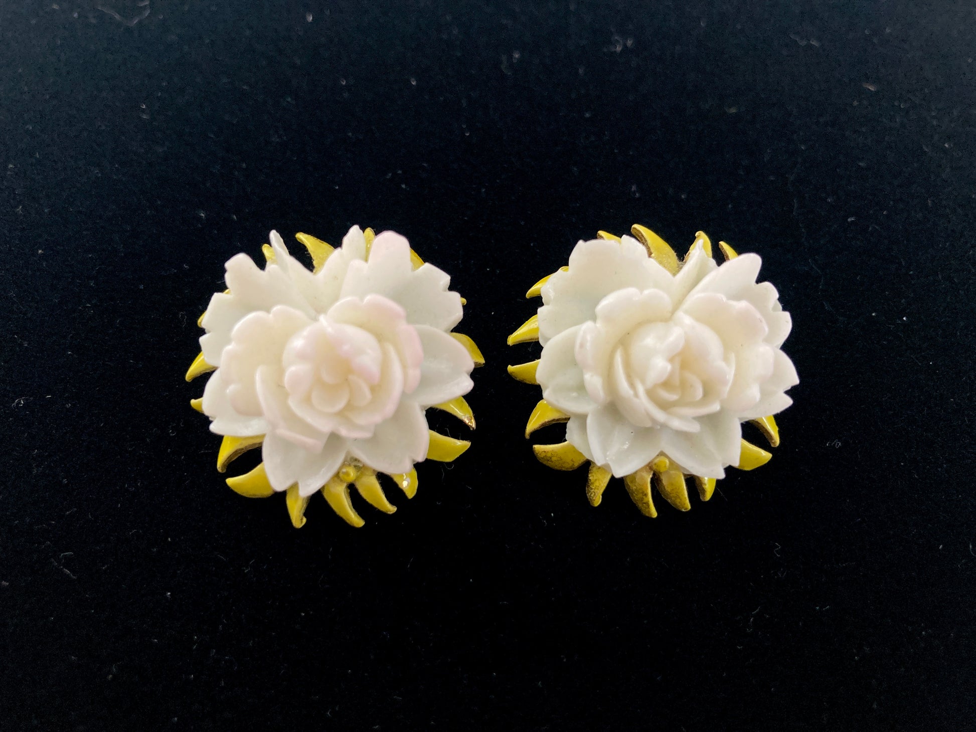 Celluloid and Enamel Rose Earrings