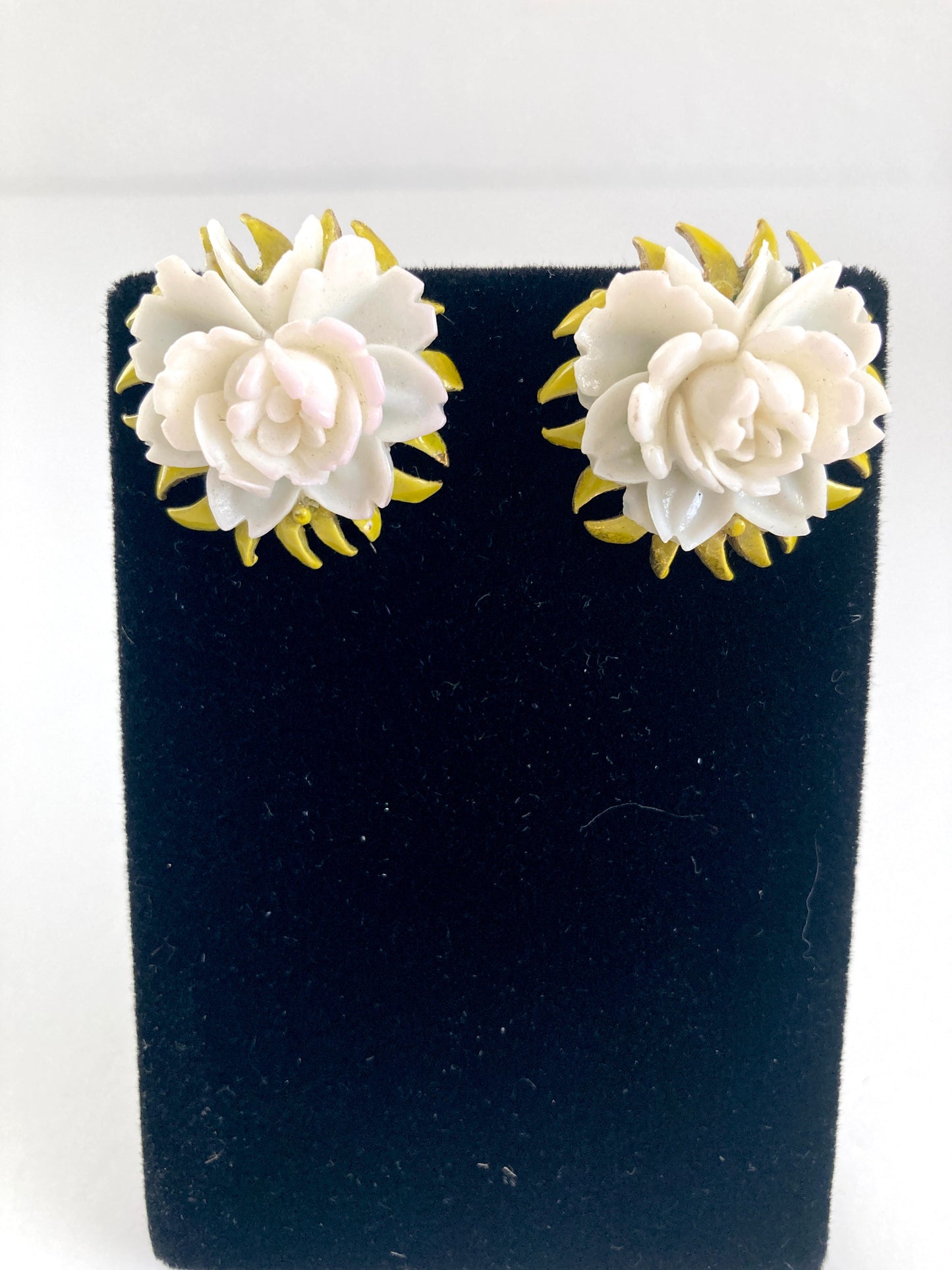 Celluloid and Enamel Rose Earrings