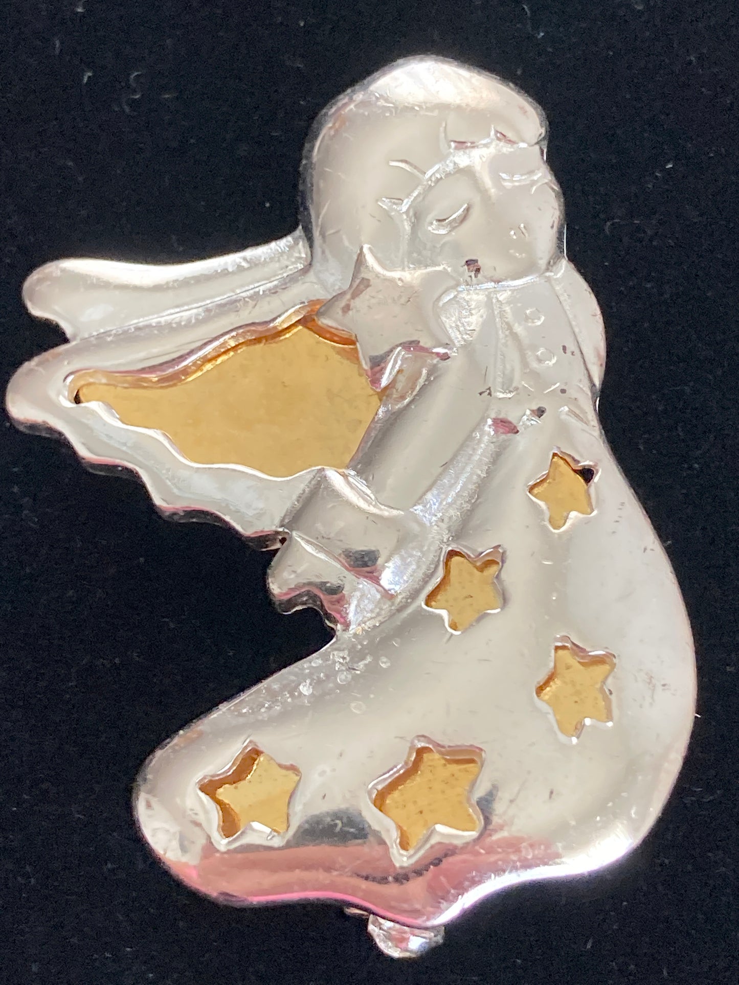 Silver and Goldtone Angel Brooch Marked TC