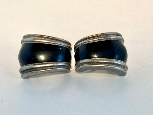 Vintage Pewter Black Enamel Earrings by Erwin Pearl