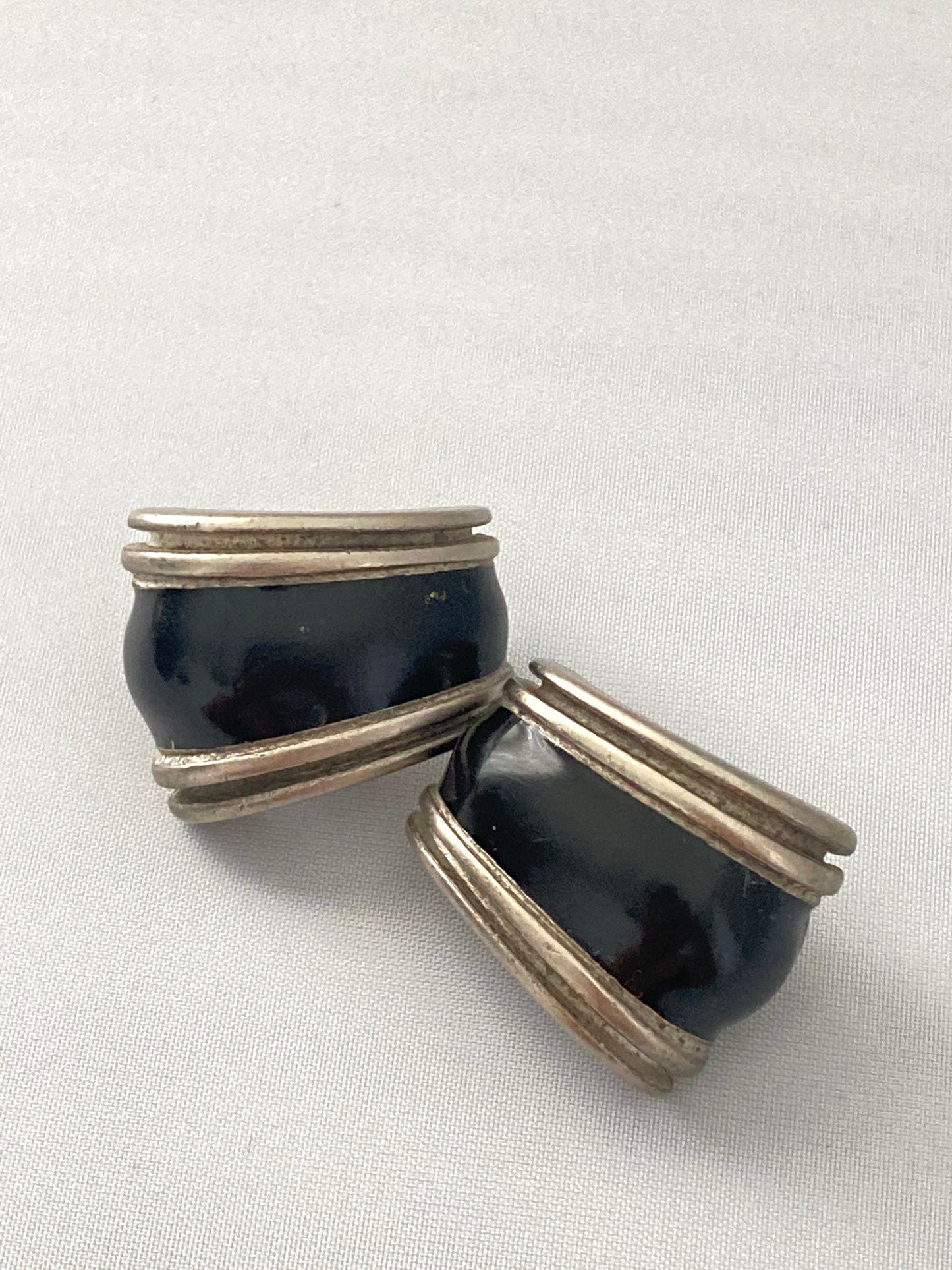 Vintage Pewter Black Enamel Earrings by Erwin Pearl