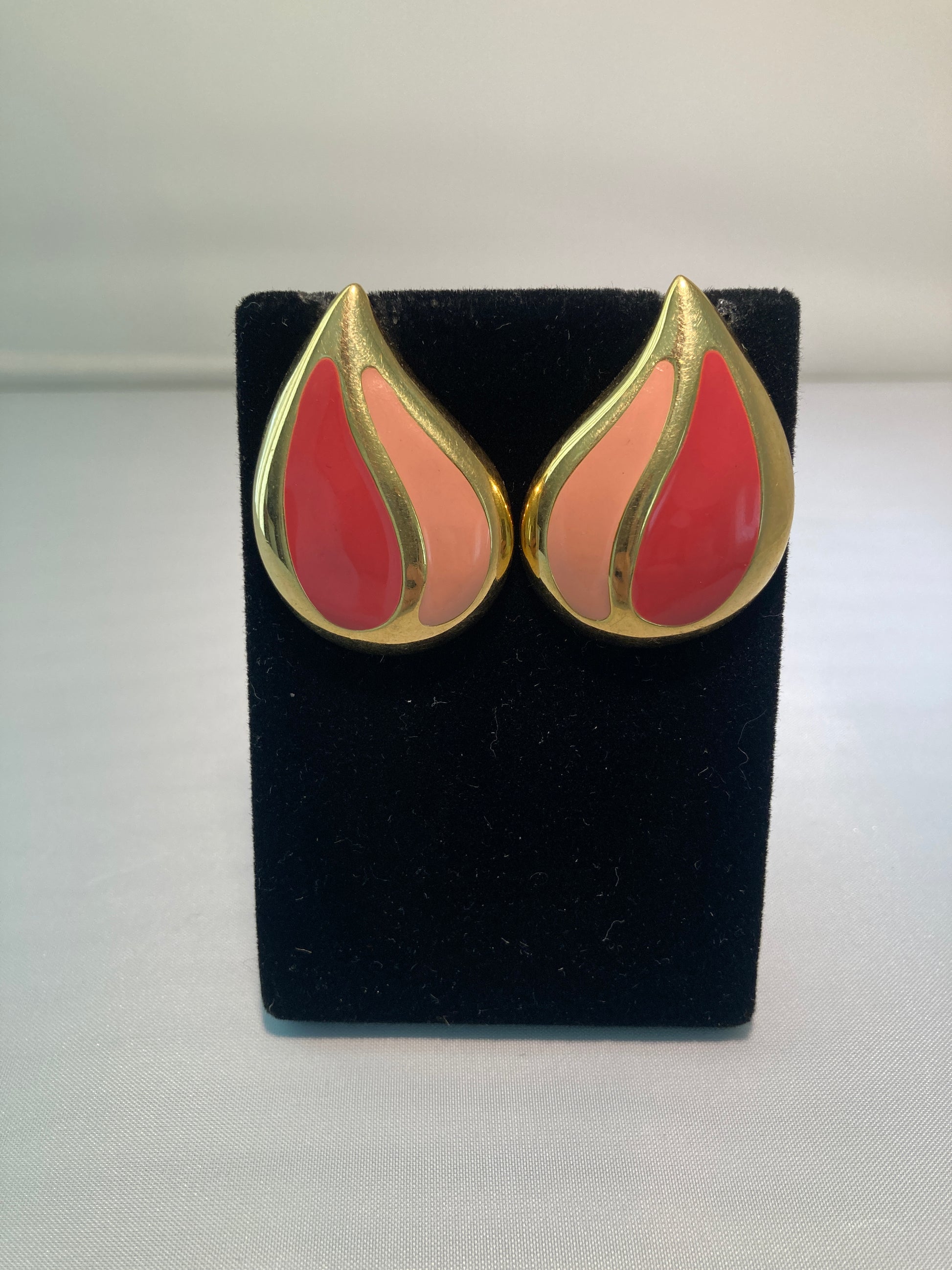 Goldtone Enamel Teardrop Earrings by Napier in Mauve and Peach