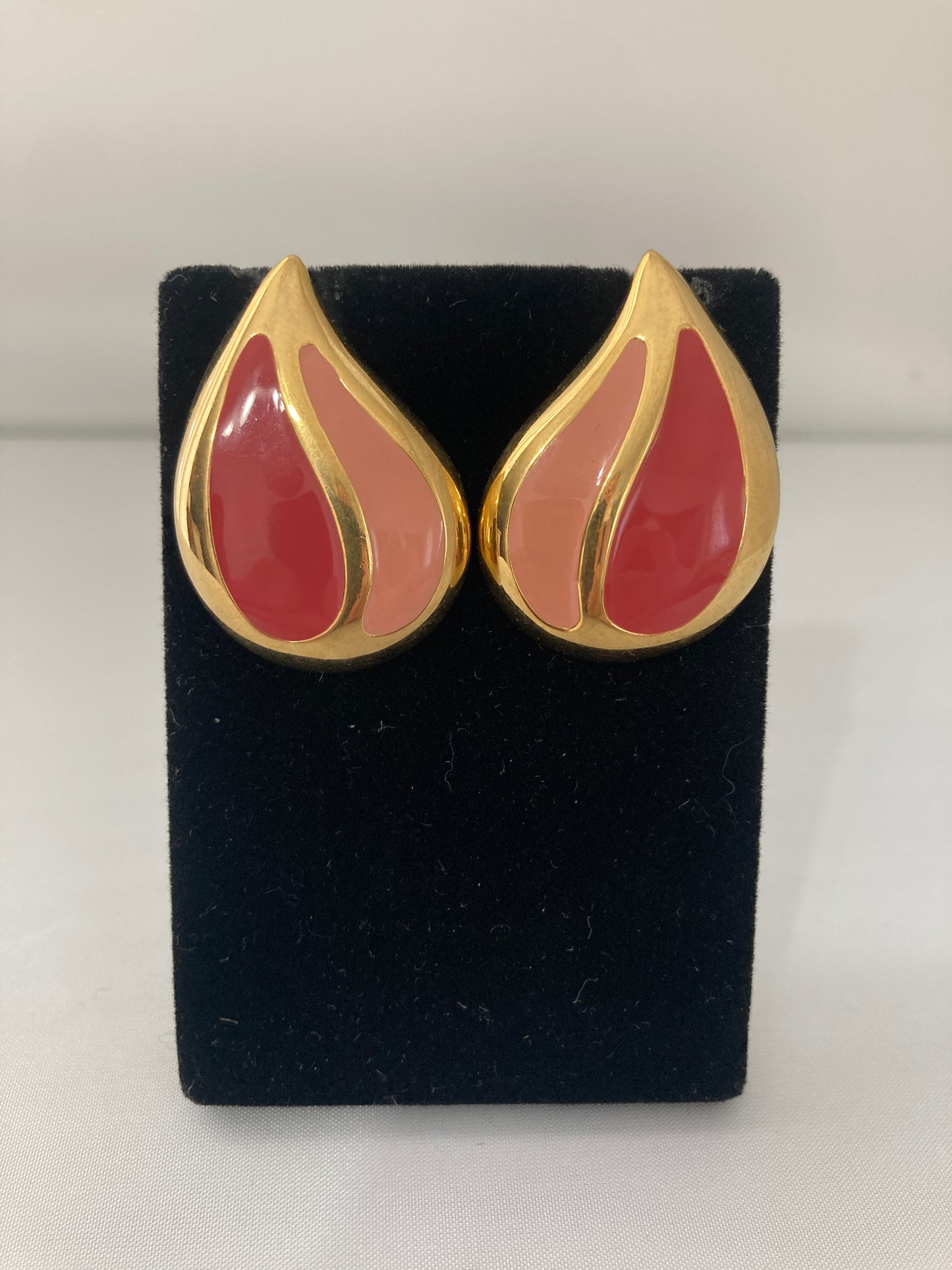 Goldtone Enamel Teardrop Earrings by Napier in Mauve and Peach