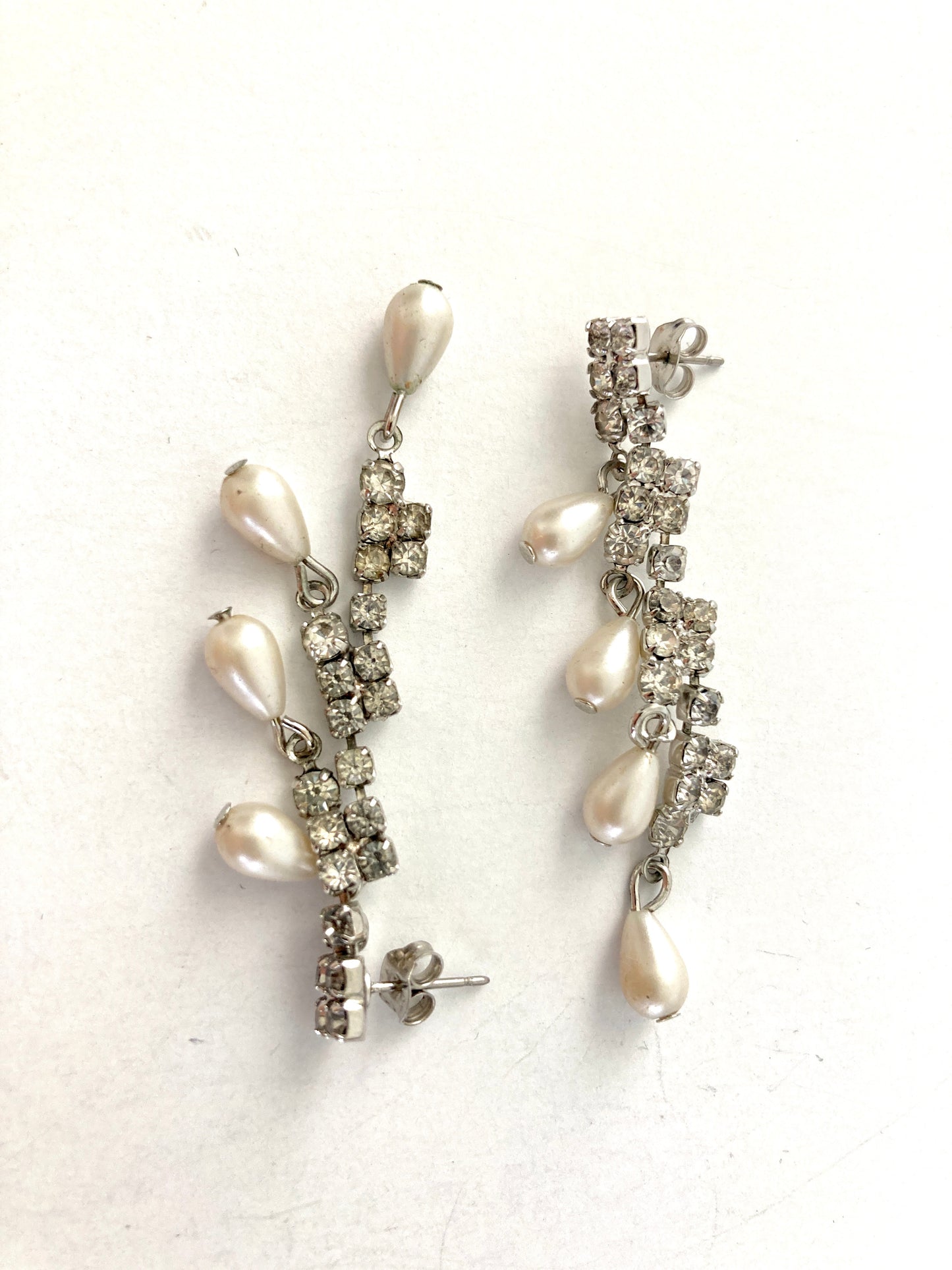 Rhinestone and Pearl Waterfall Earrings