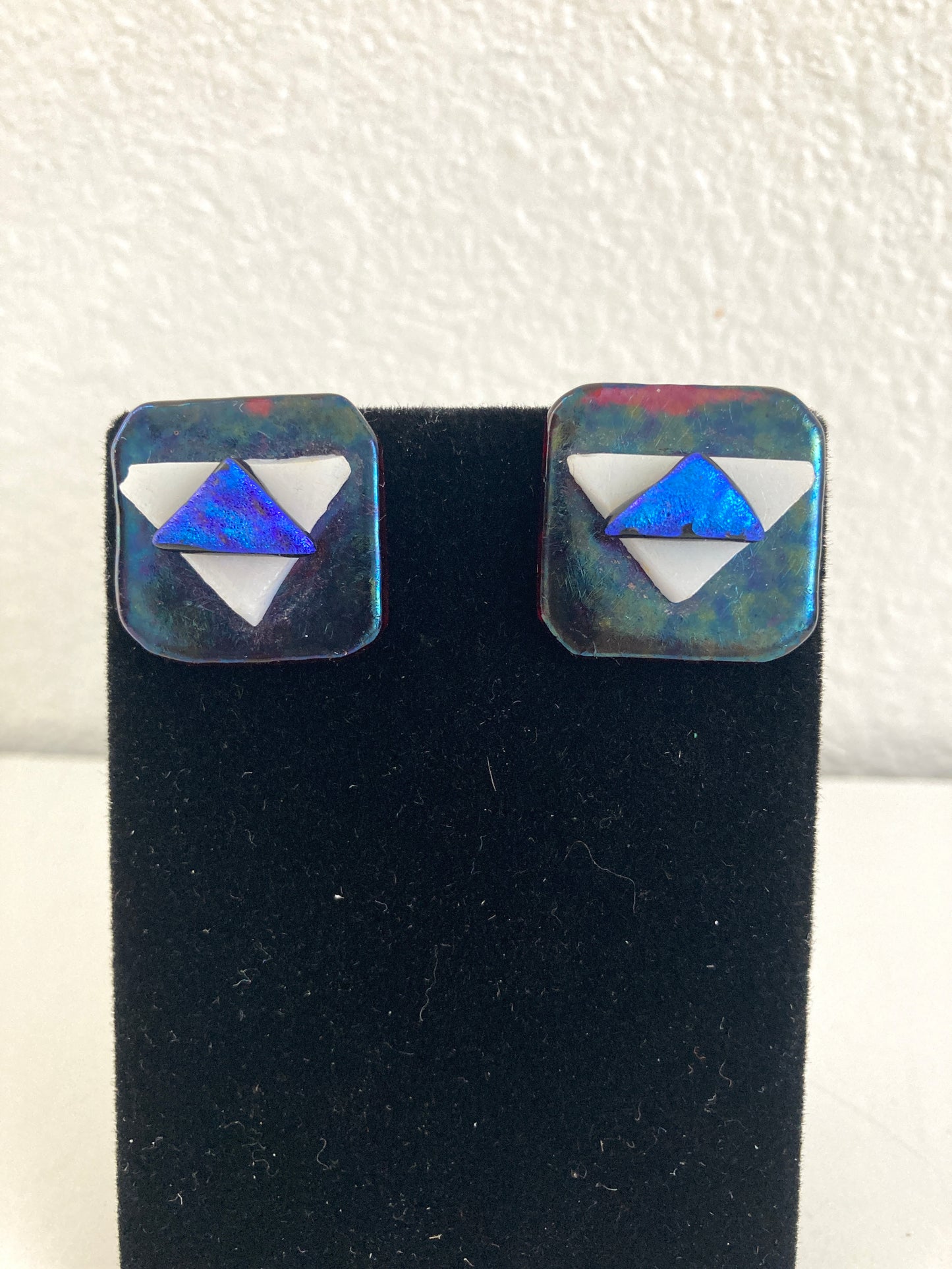 Dichroic Glass Earrings in Red, White, and Blue