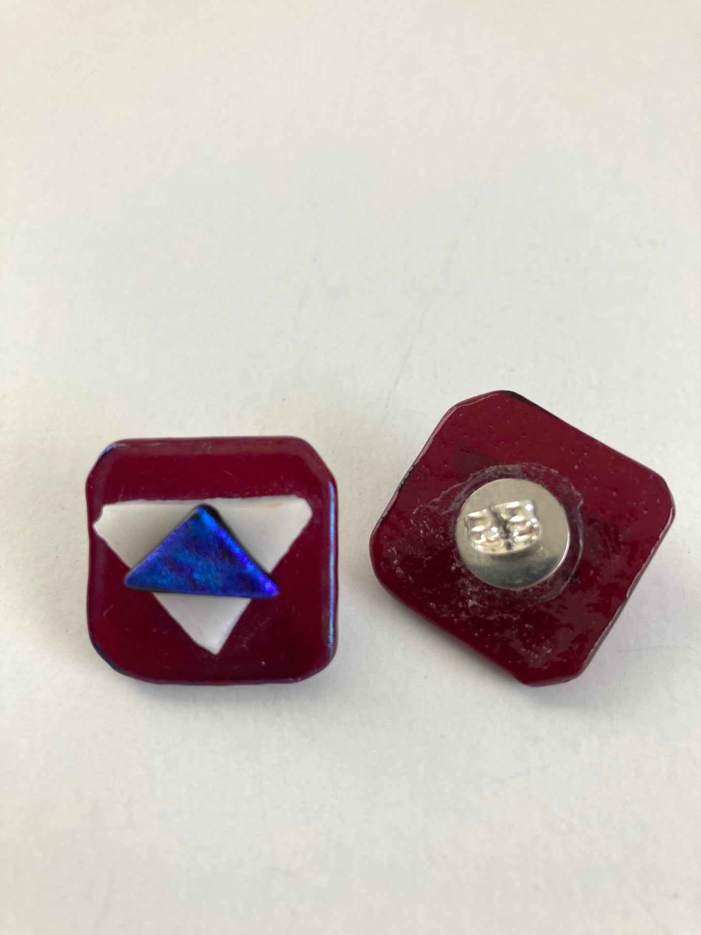 Dichroic Glass Earrings in Red, White, and Blue